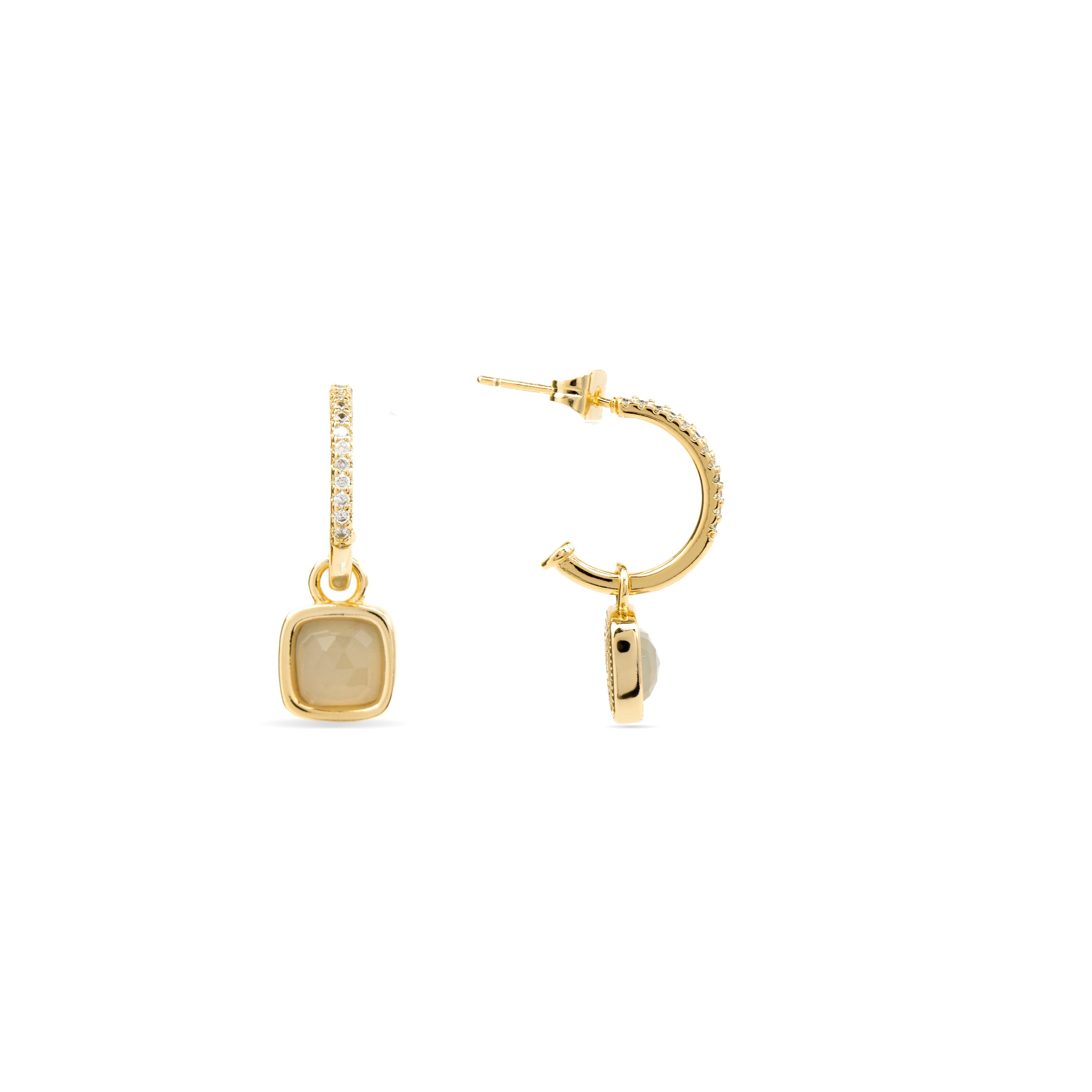 Cloudy Gray Quartz Earrings Finished in 18K Yellow Gold - Darmix
