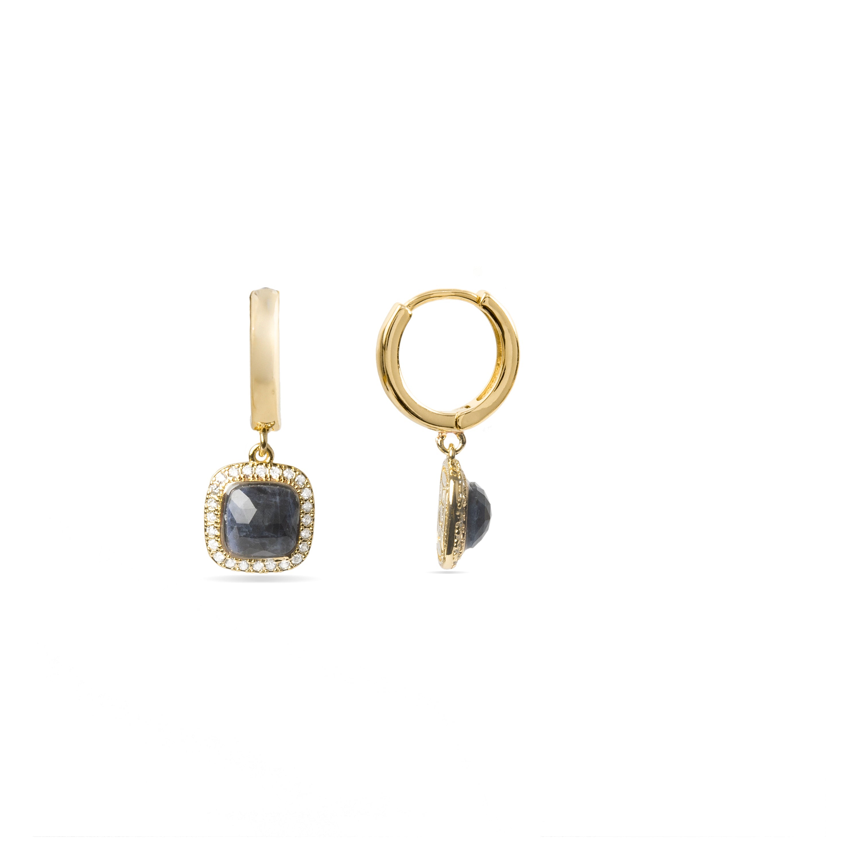 Earrings with Dark Blue Crystal finished in 18K yellow gold - Liw