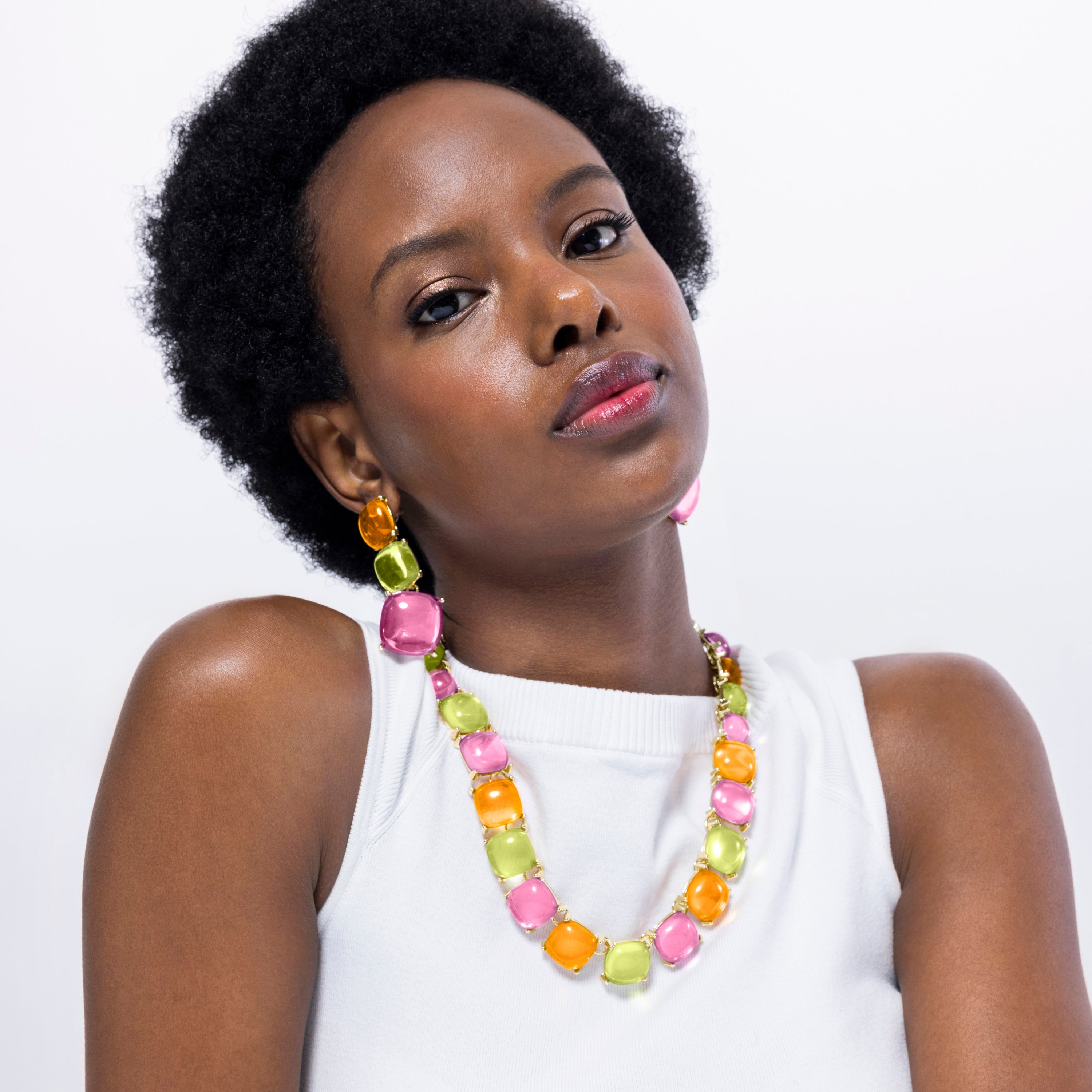 Multicolored Crystal Earrings finished in 18K yellow gold - Narion