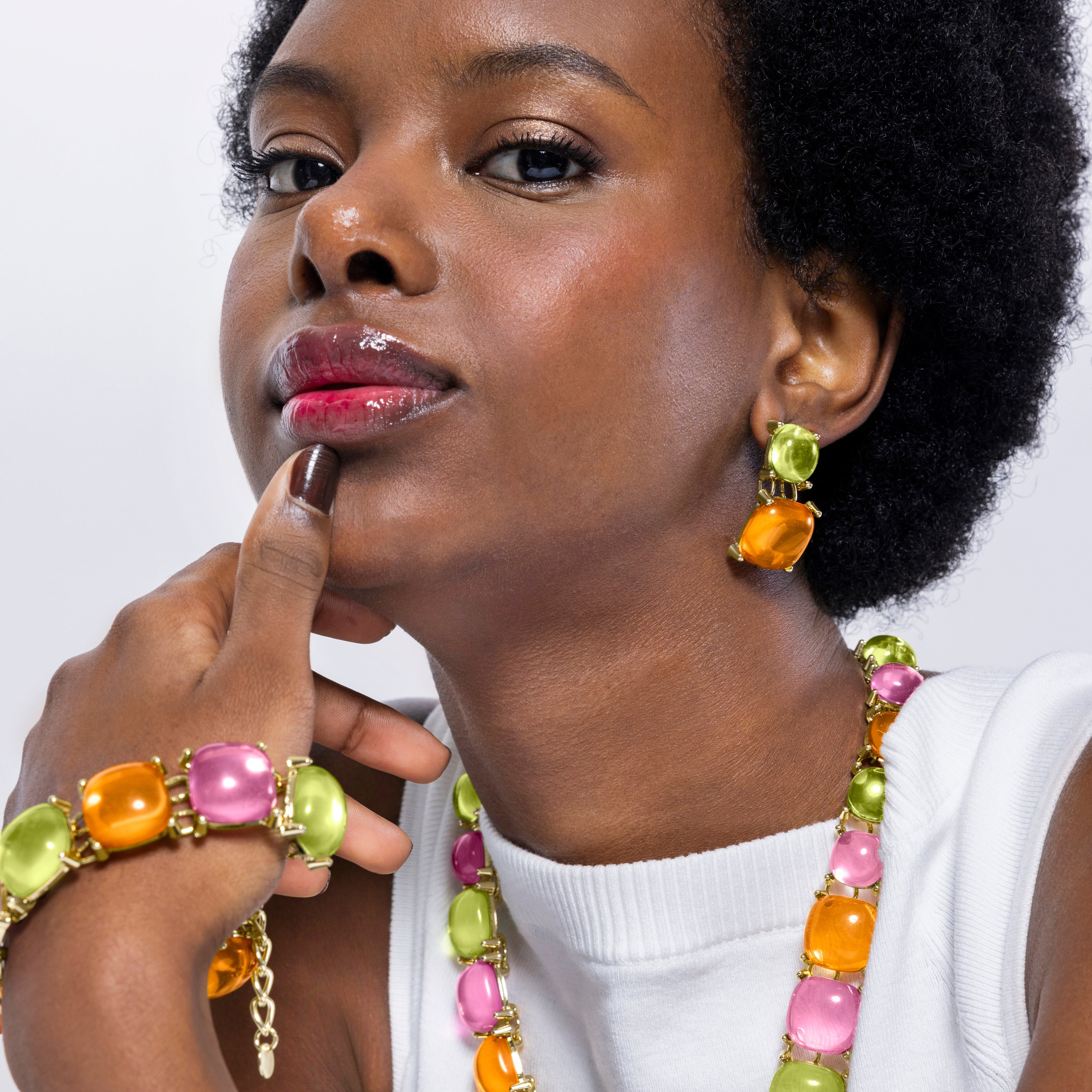 Multicolored Crystal Earrings finished in 18K yellow gold - Tosab