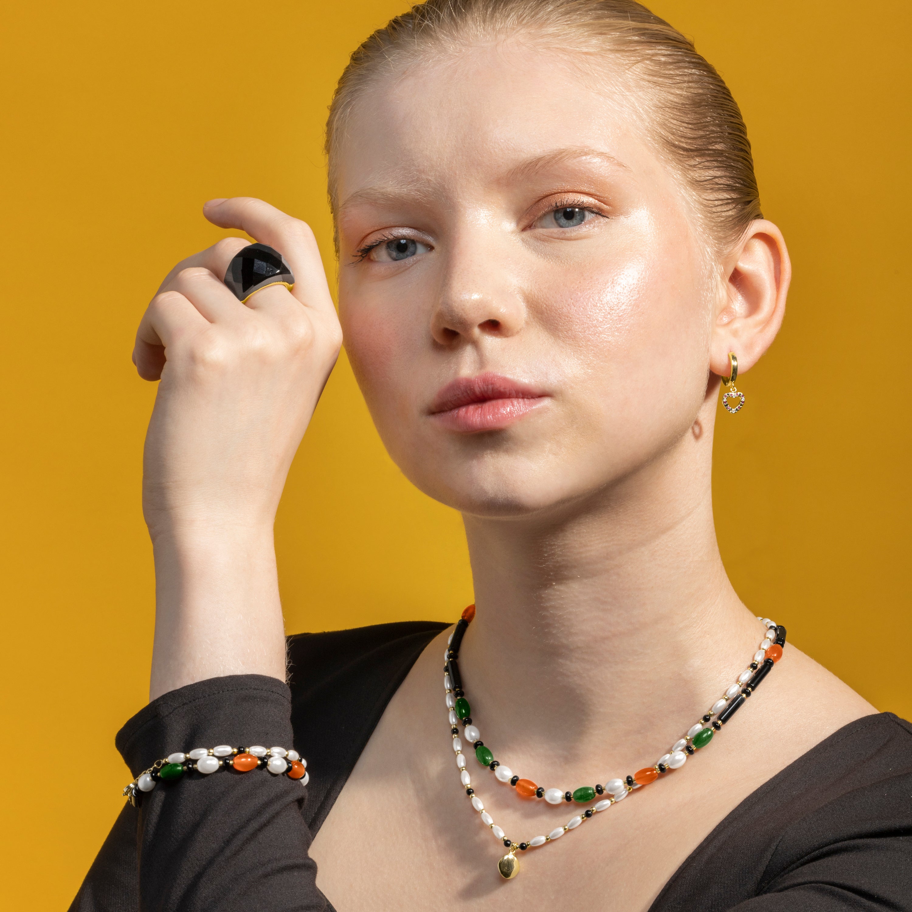 Multicolor Zirconia Earrings Finished in 18K Yellow Gold - Becias
