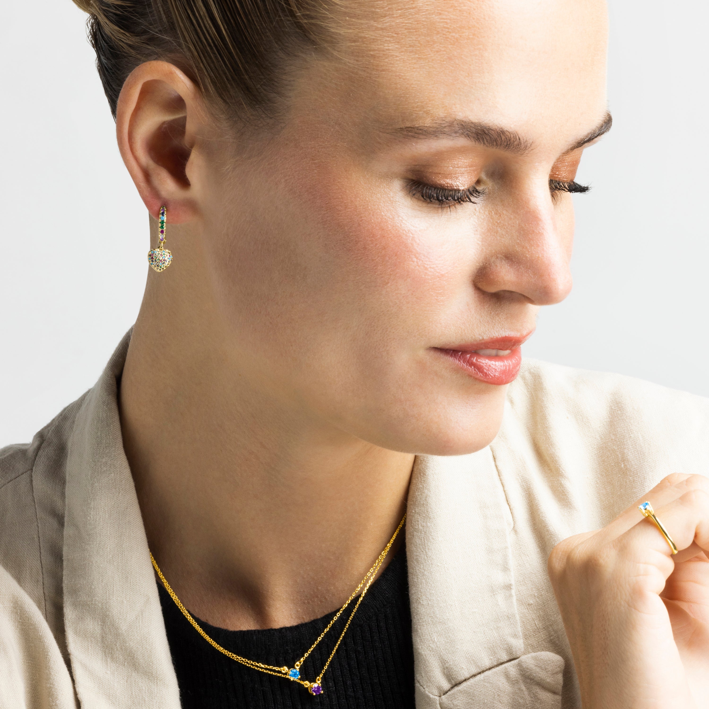 Multicolor Zirconia Earrings Finished in 18K Yellow Gold - Lethrax