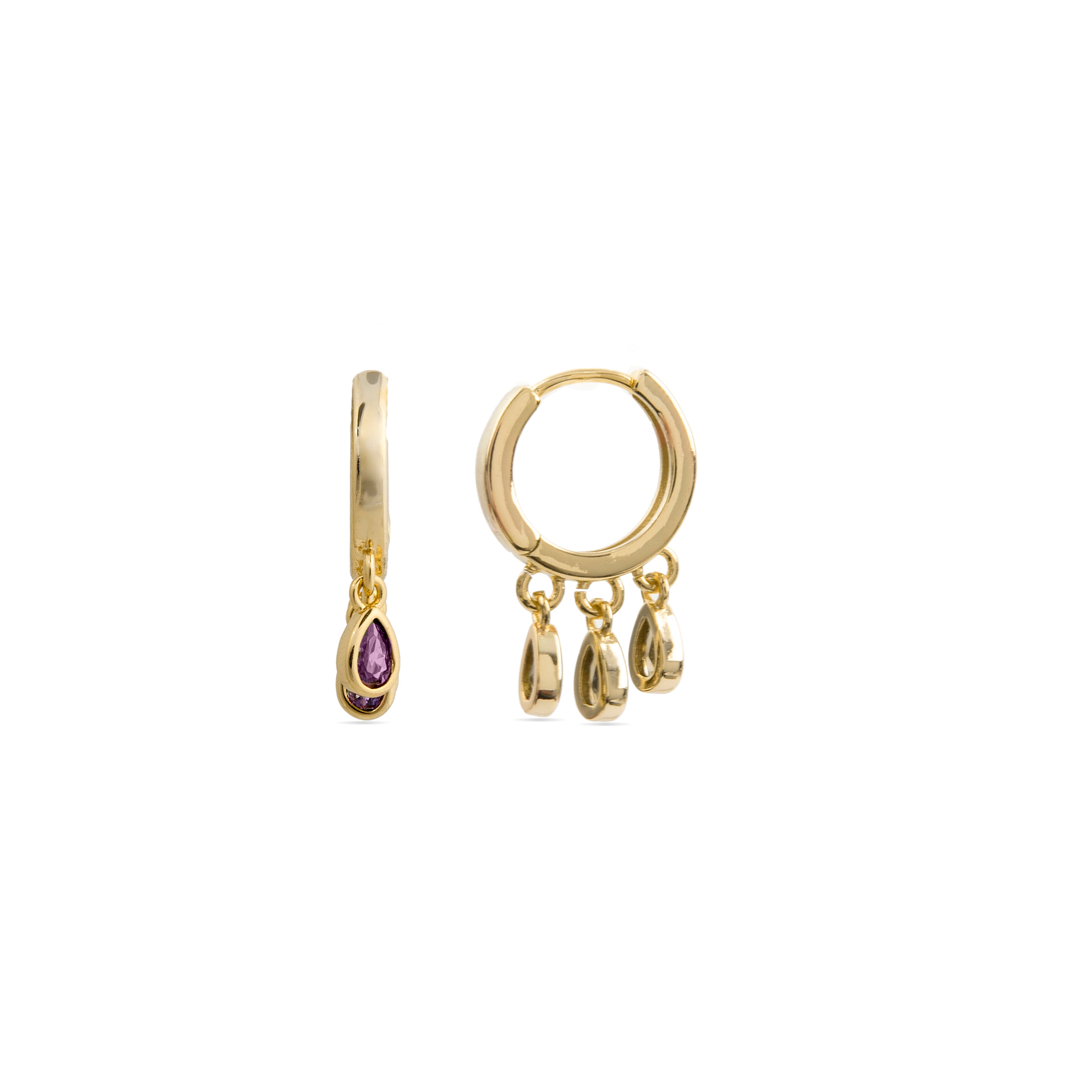 Amethyst Zirconia Earrings Finished in 18K Yellow Gold - Atzul