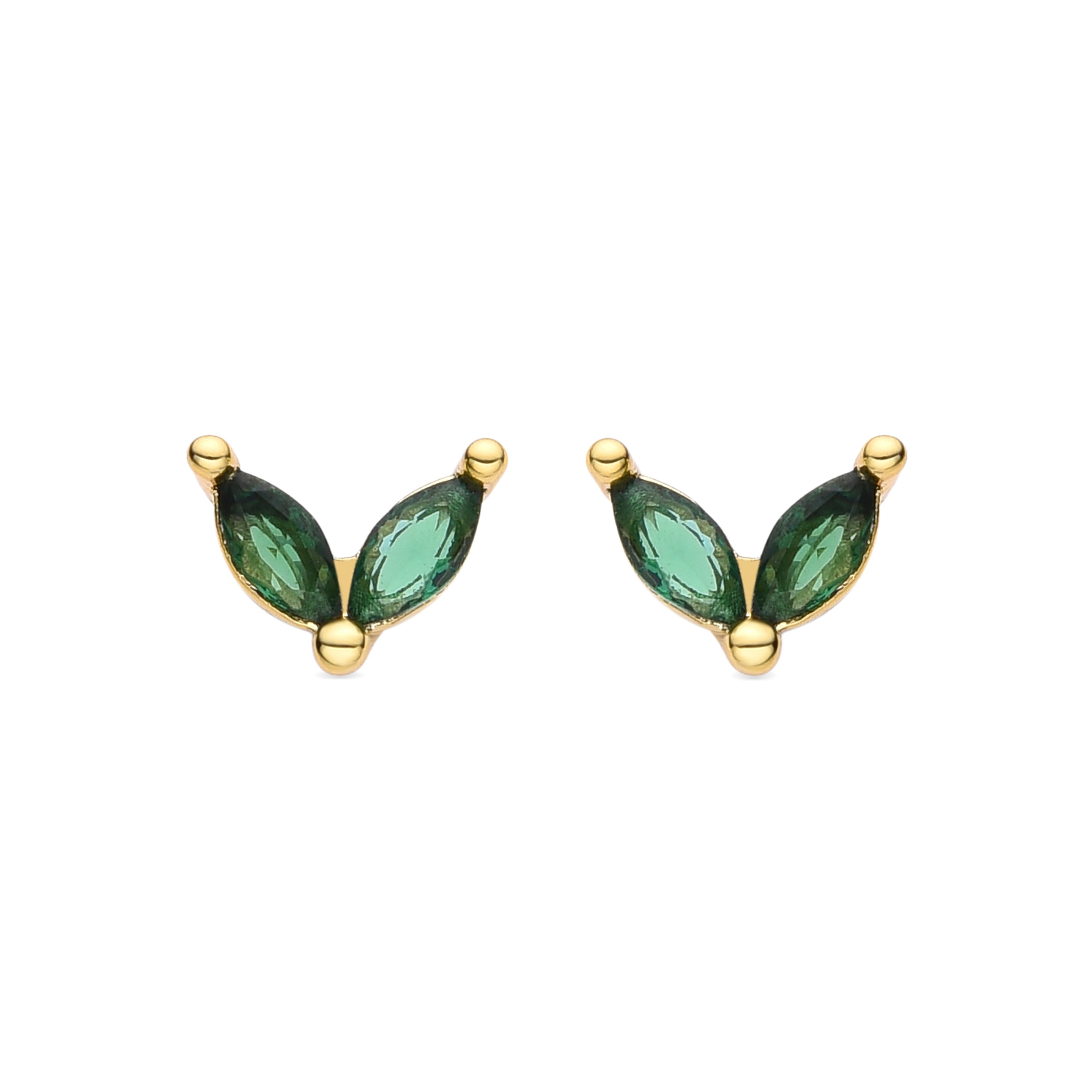 Emerald Zirconia Earrings with 18K Yellow Gold Finish - Katba
