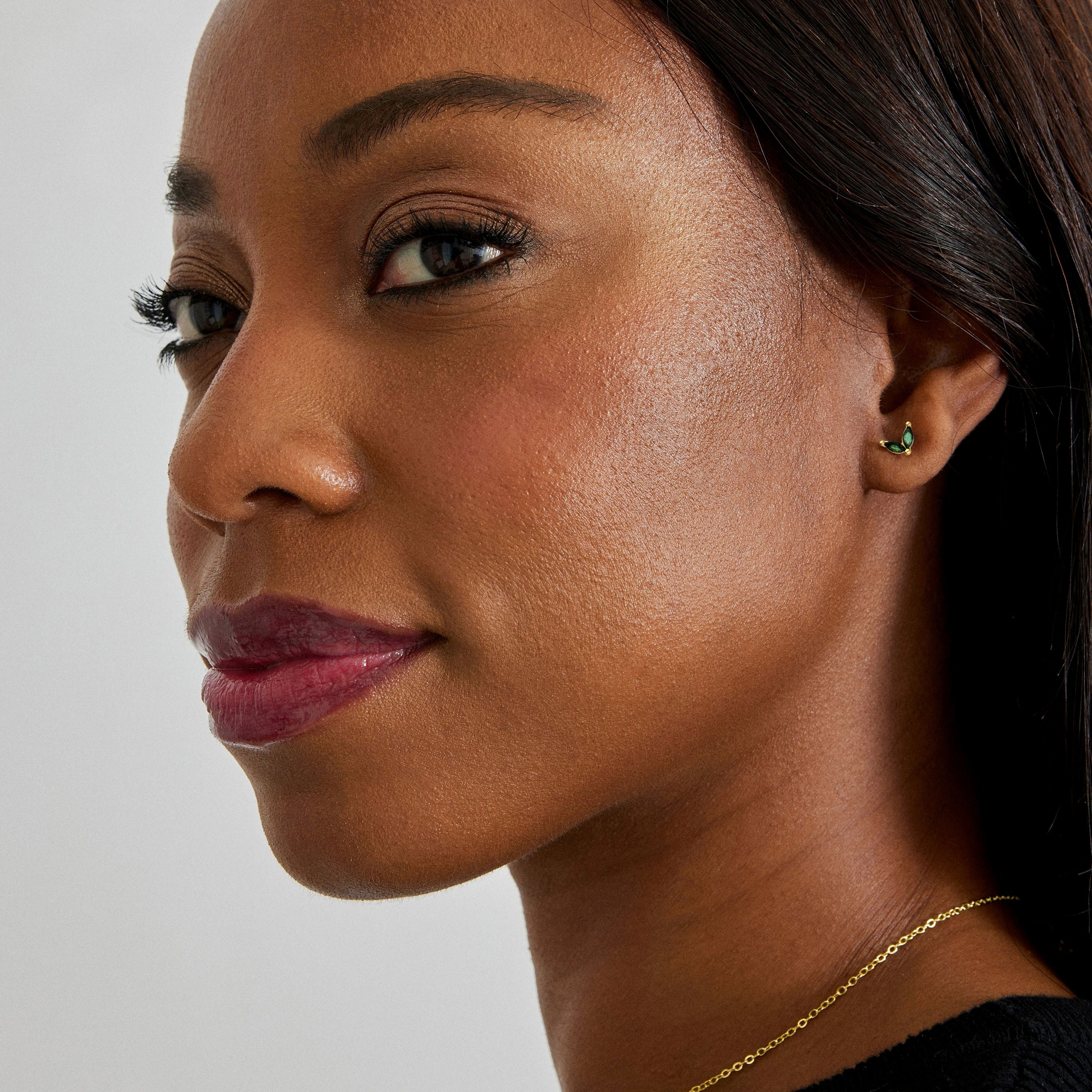 Emerald Zirconia Earrings with 18K Yellow Gold Finish - Katba