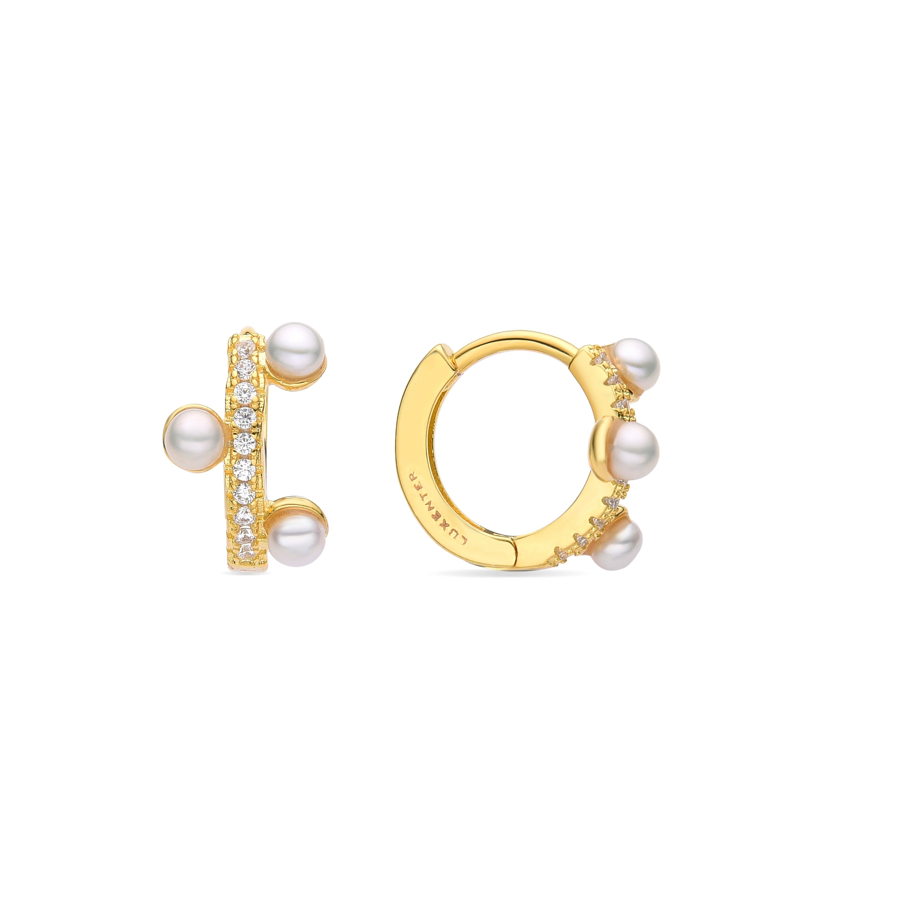 18K Yellow Gold-Finished White Pearl Earrings - Ahud