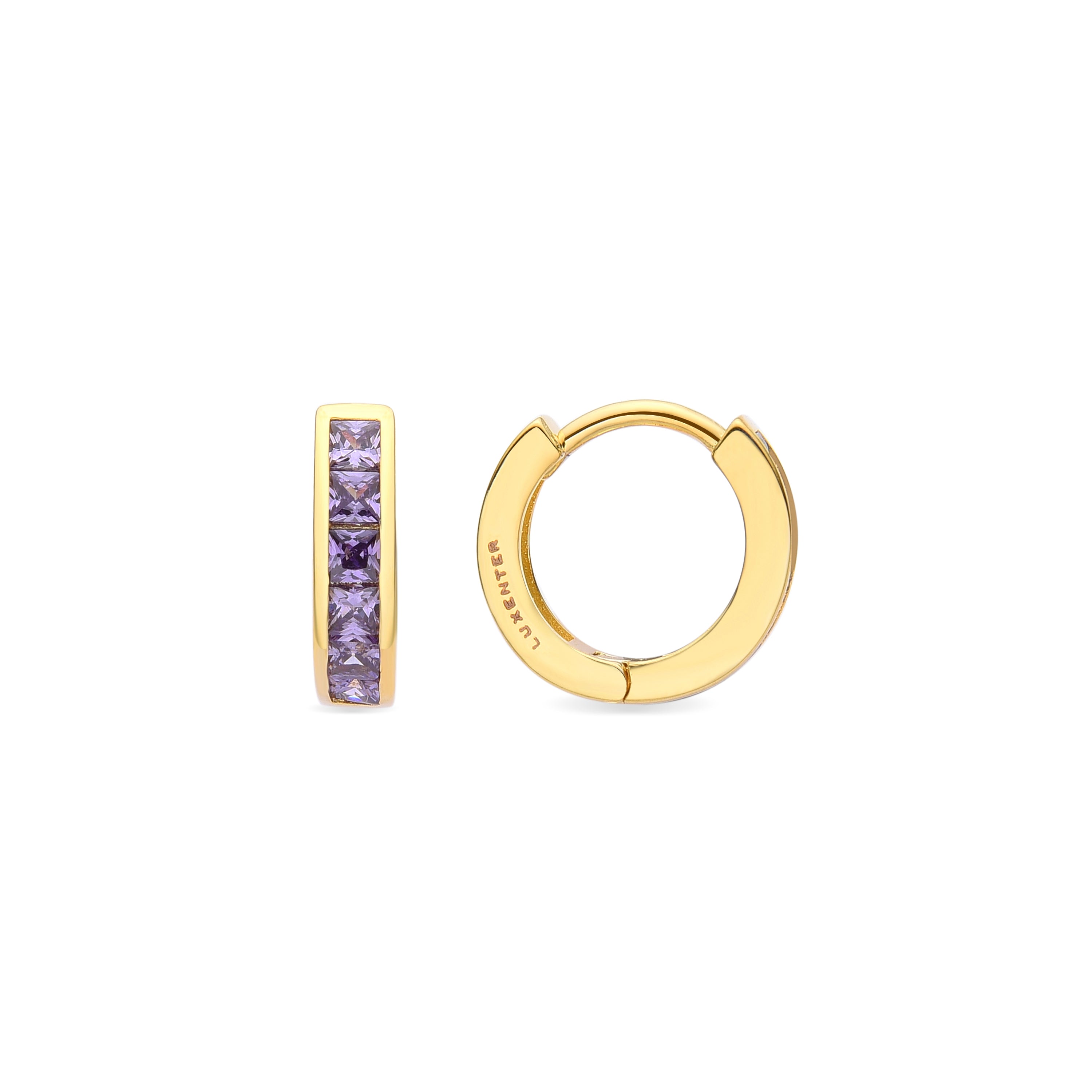 Pendientes de 9mm de diámetro con Circonita Amatista acabado Oro Amarillo de 18K - Wudya