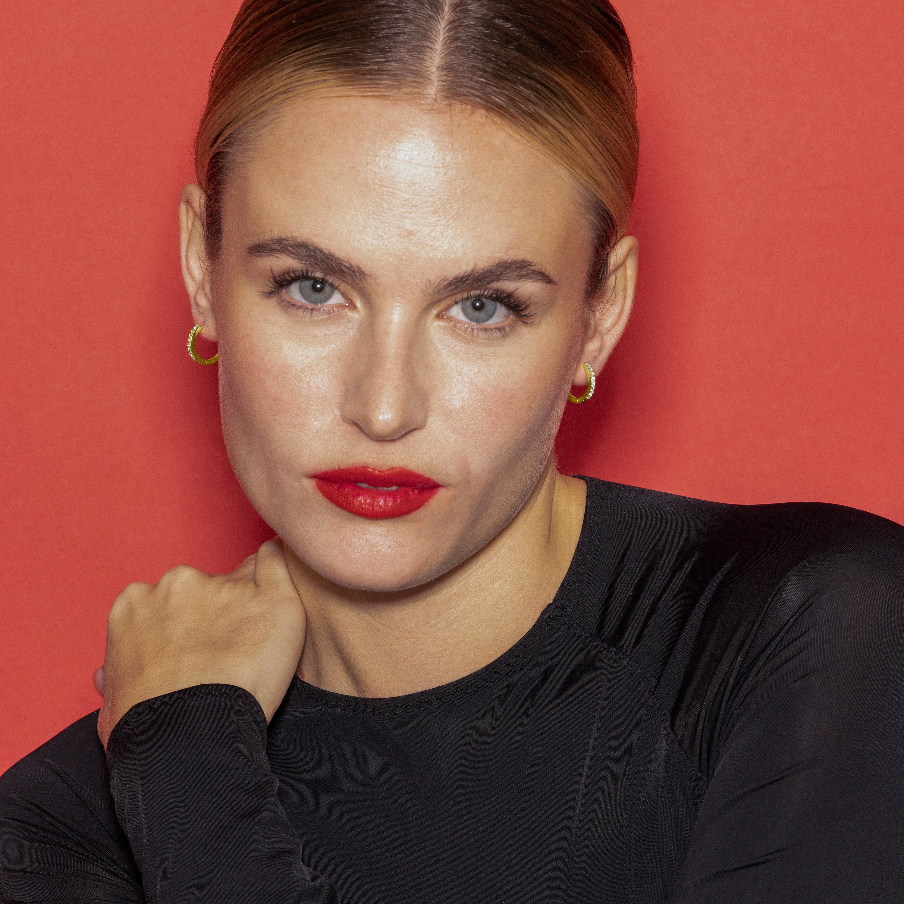 Earrings with brilliant zirconia, 18k gold finish - Kadin