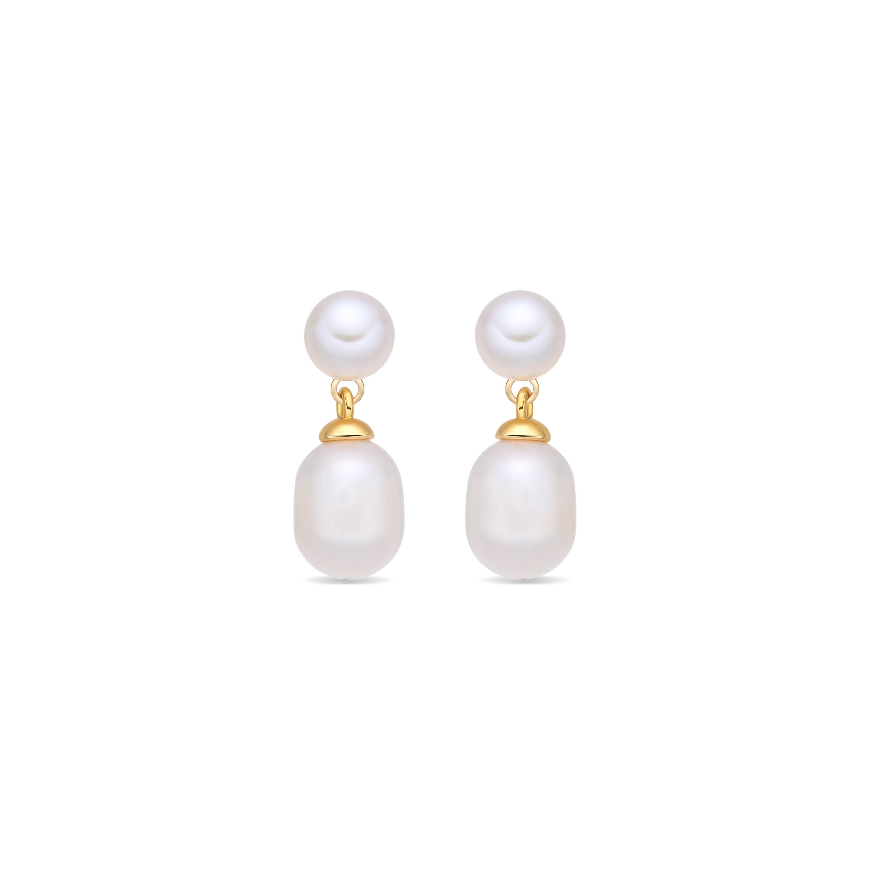 18k Yellow Gold Finished White Pearl Earrings - Rakco