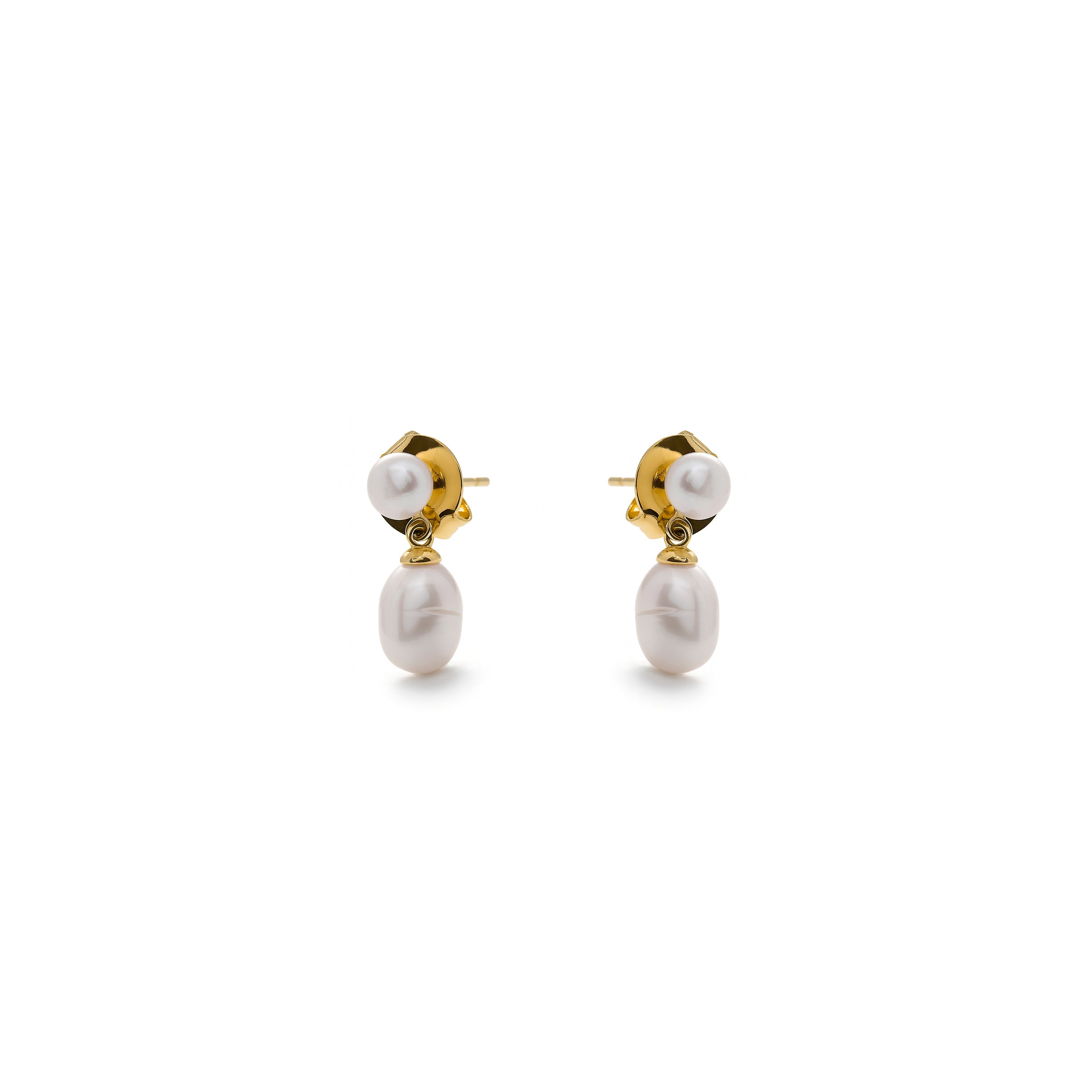 18k Yellow Gold Finished White Pearl Earrings - Rakco