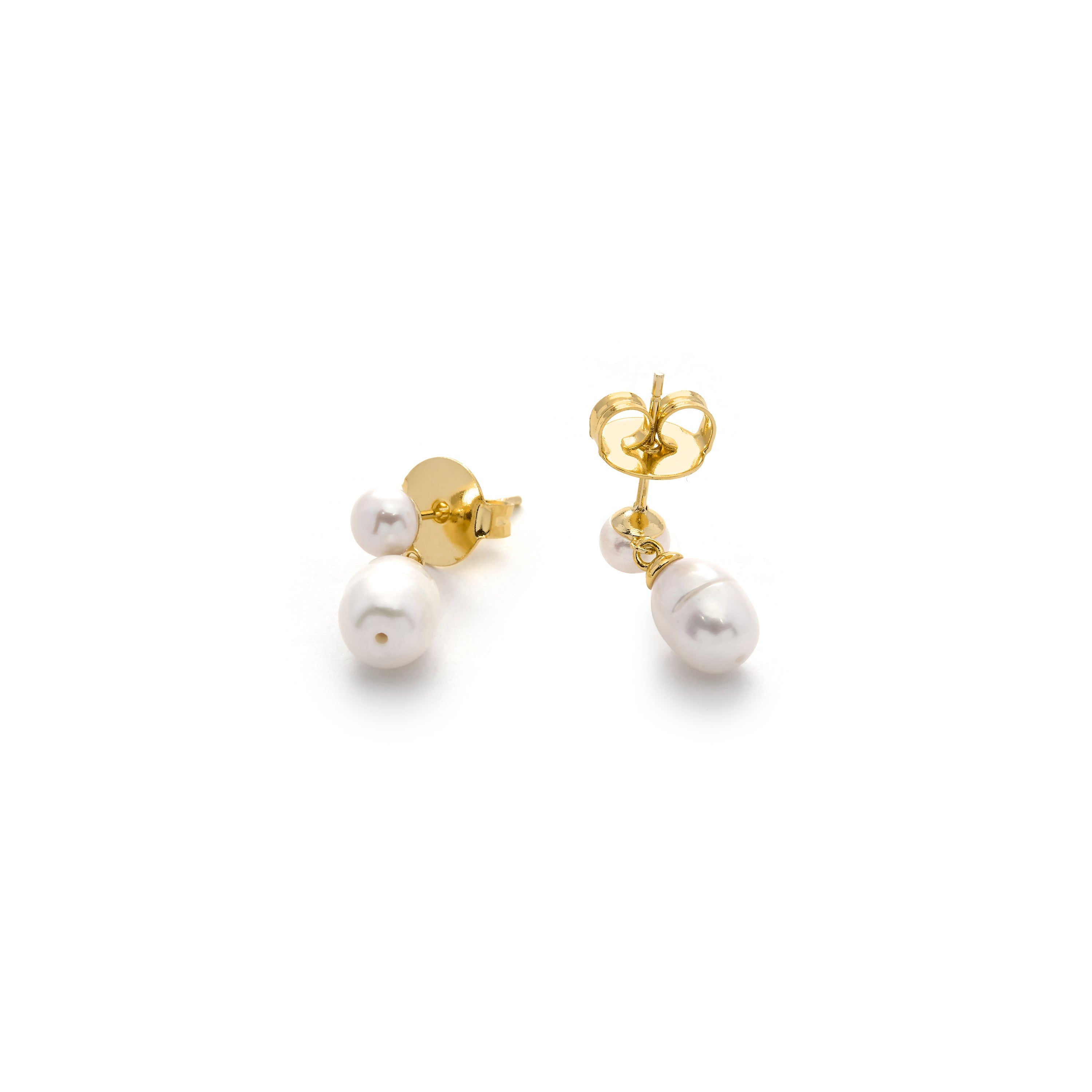Pendientes de Perla Blanca acabado en oro amarillo de 18k - Rakco