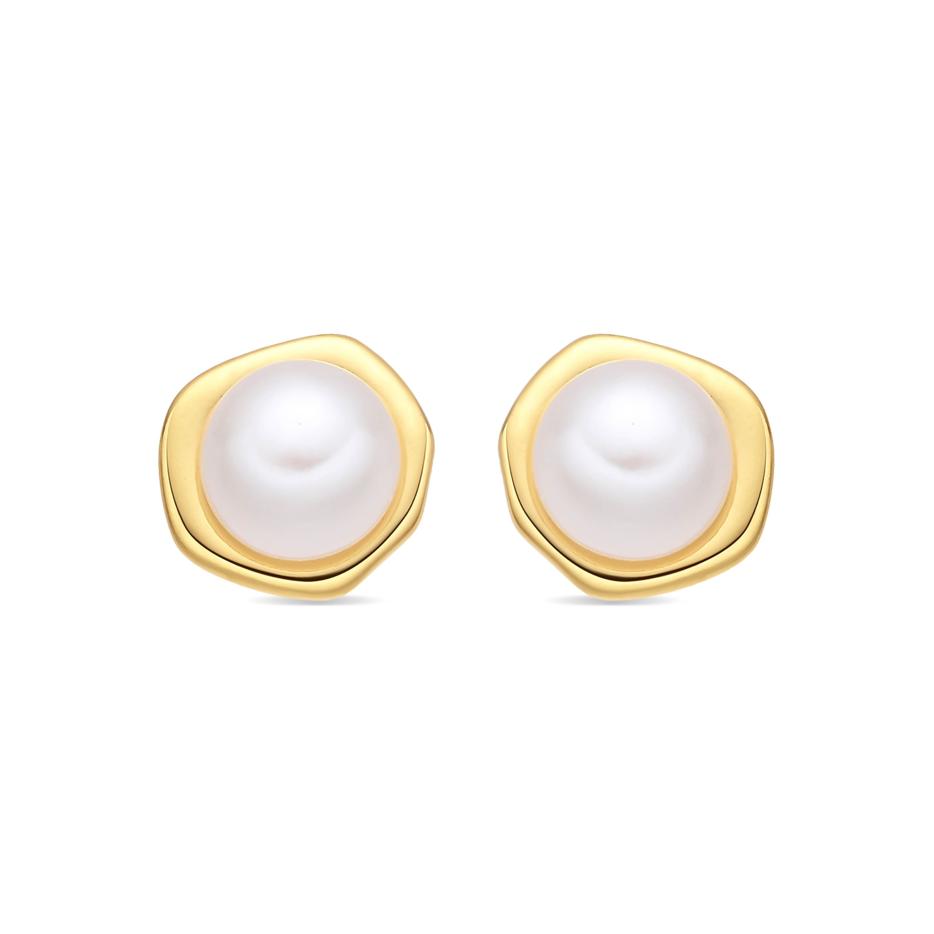 18k Yellow Gold Finished White Pearl Earrings - Oha