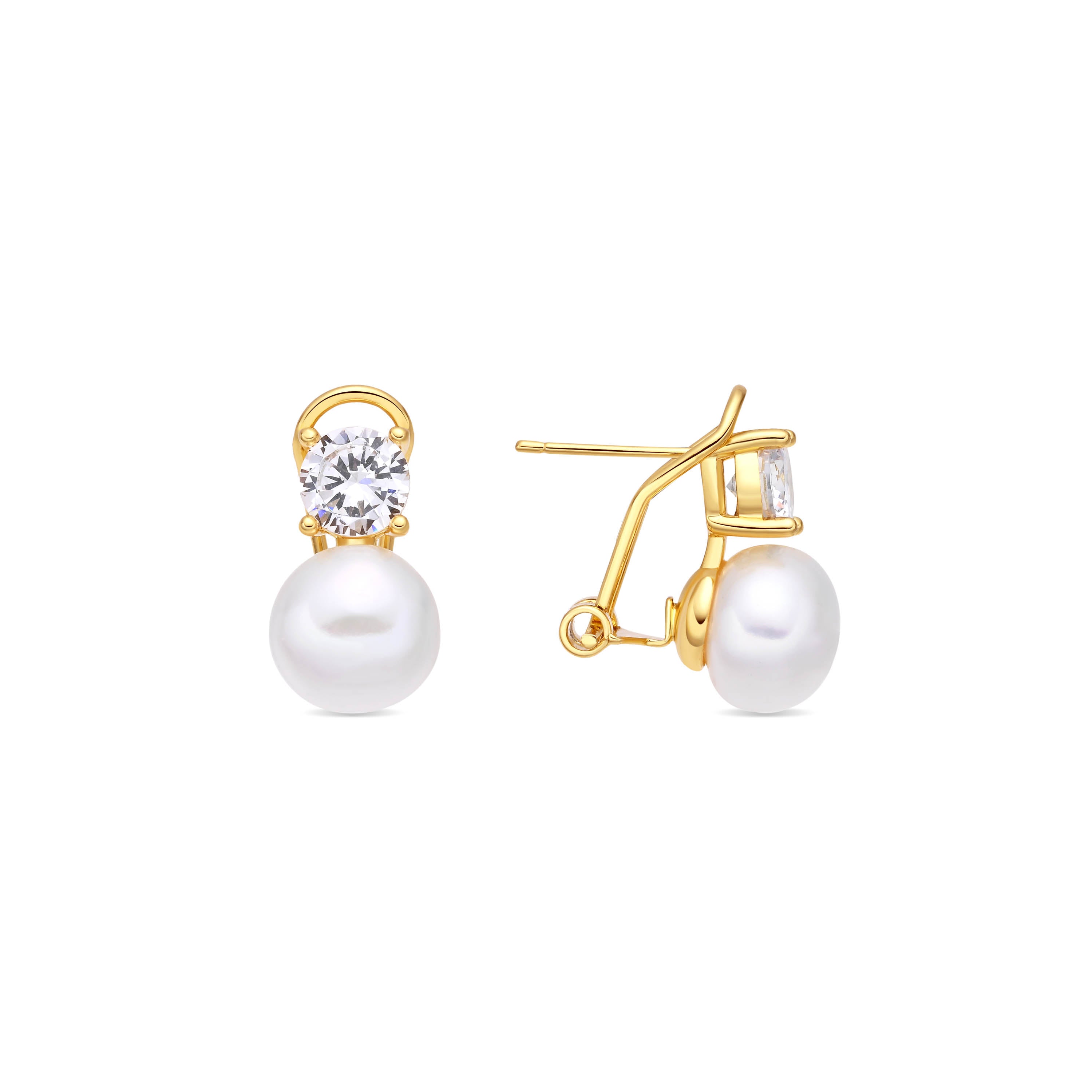 18k Yellow Gold Finish White Pearl Drop Earrings - Rokay
