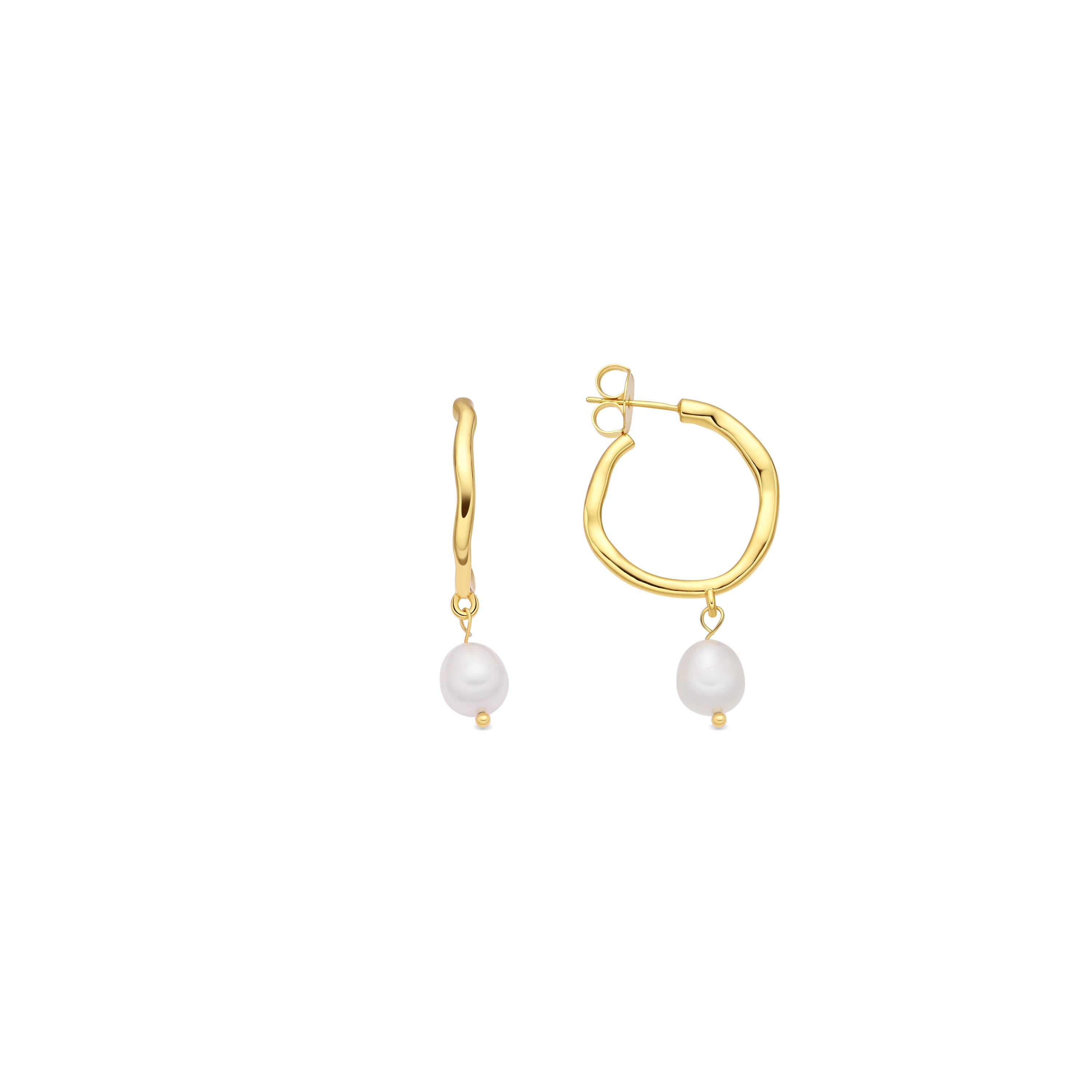 18k Yellow Gold Finish White Pearl Earrings - Salib
