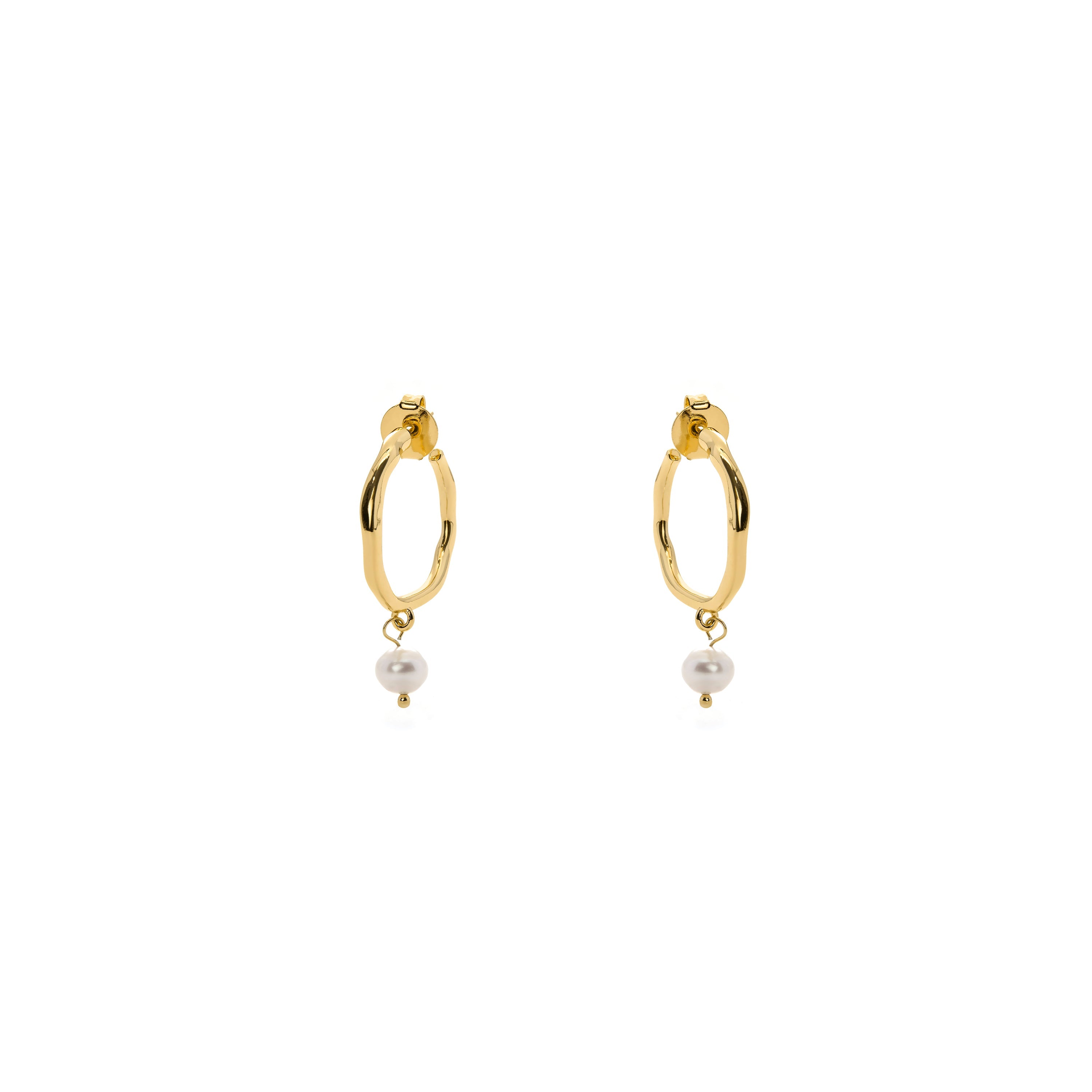 18k Yellow Gold Finish White Pearl Earrings - Salib