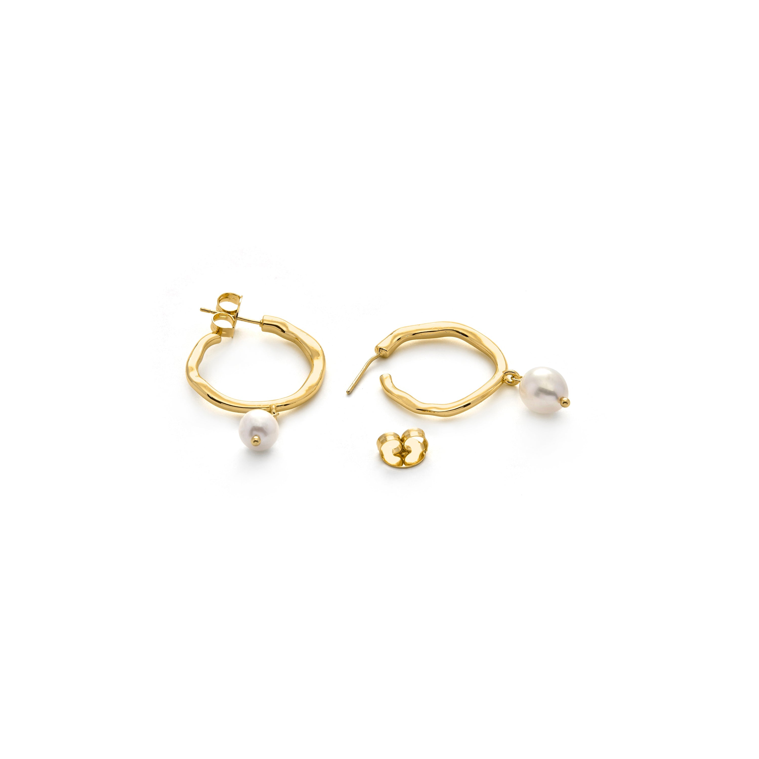 18k Yellow Gold Finish White Pearl Earrings - Salib
