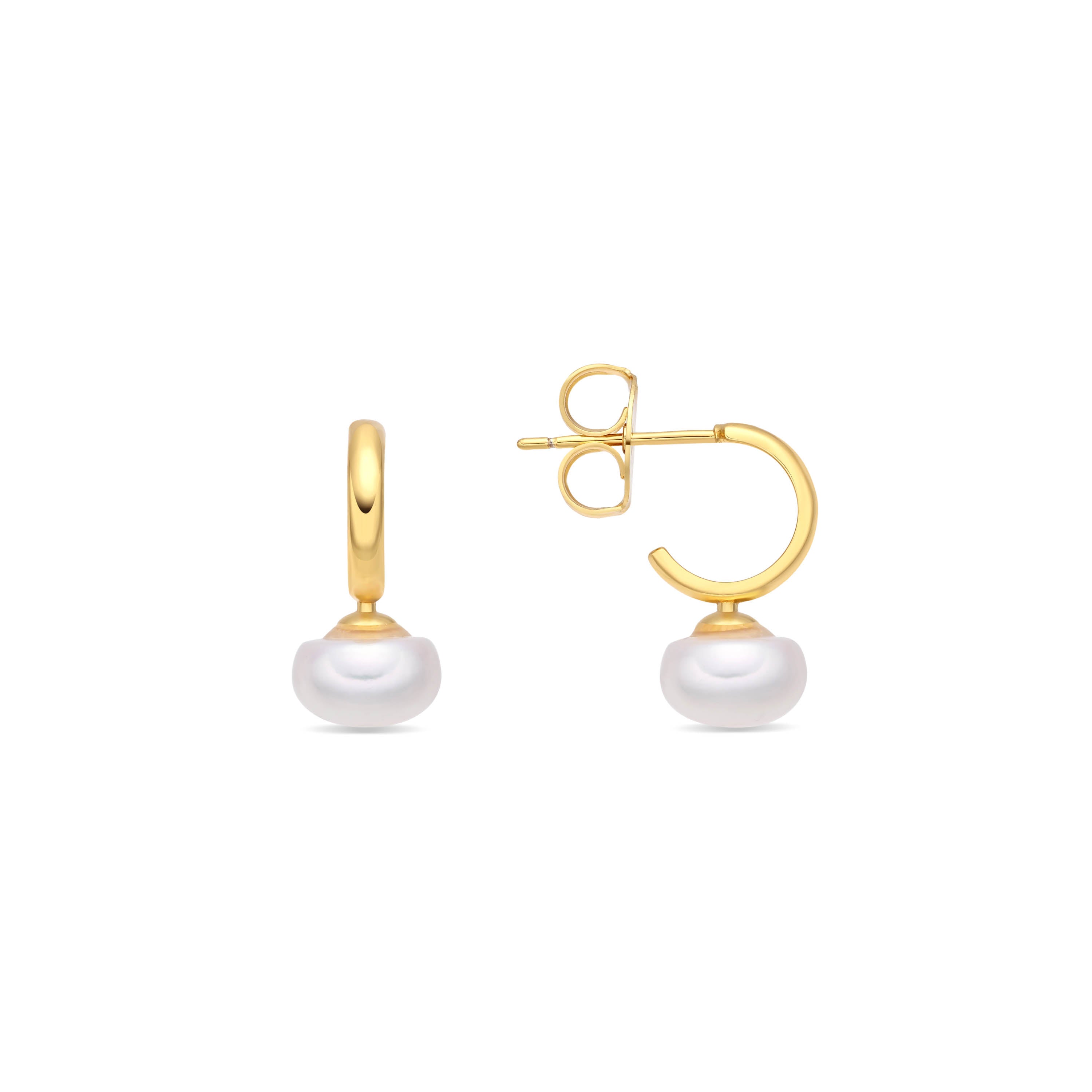 18k Yellow Gold Plated White Pearl Earrings - Hew