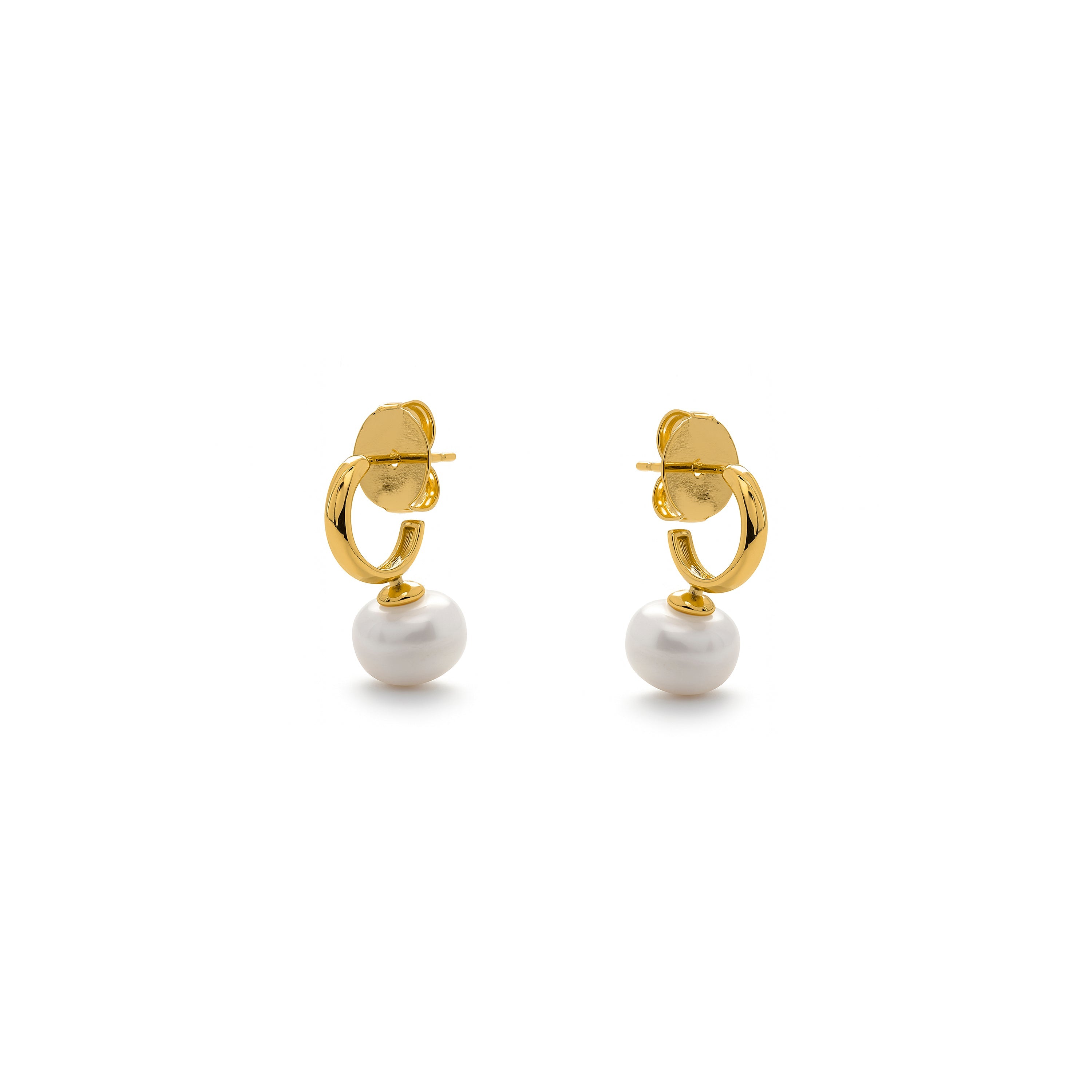 18k Yellow Gold Plated White Pearl Earrings - Hew
