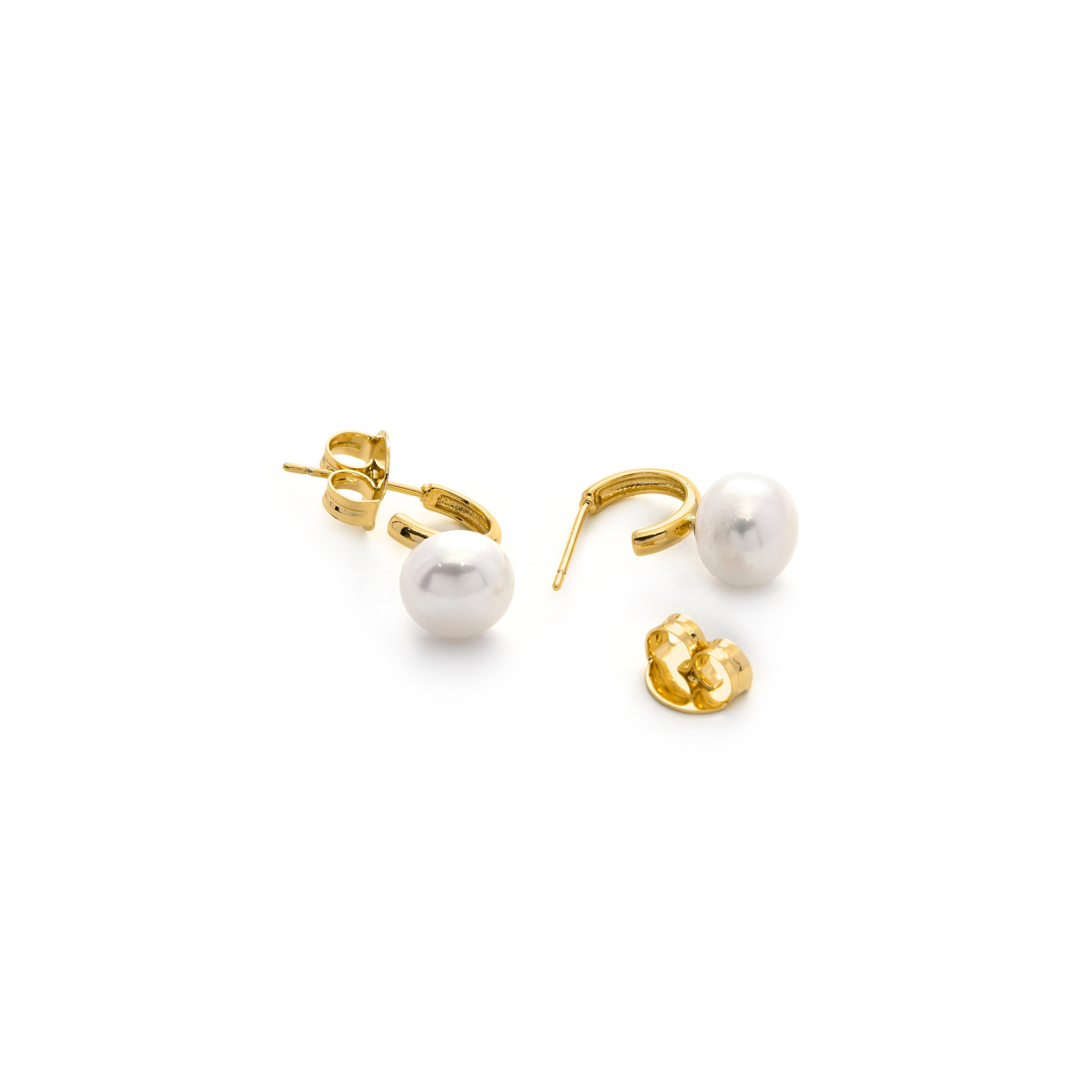 18k Yellow Gold Plated White Pearl Earrings - Hew