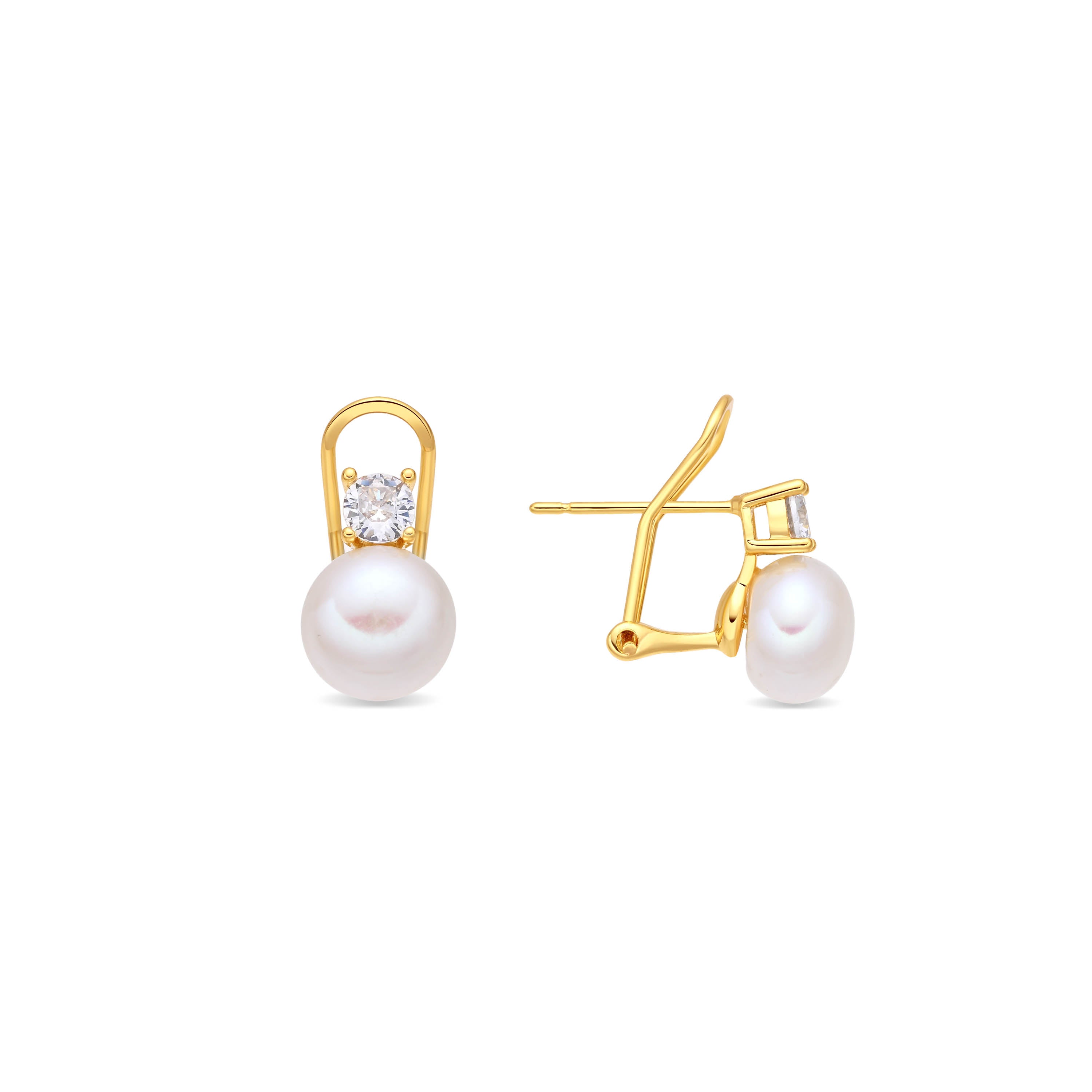 18K Yellow Gold-plated White Pearl Drop Earrings - Urok