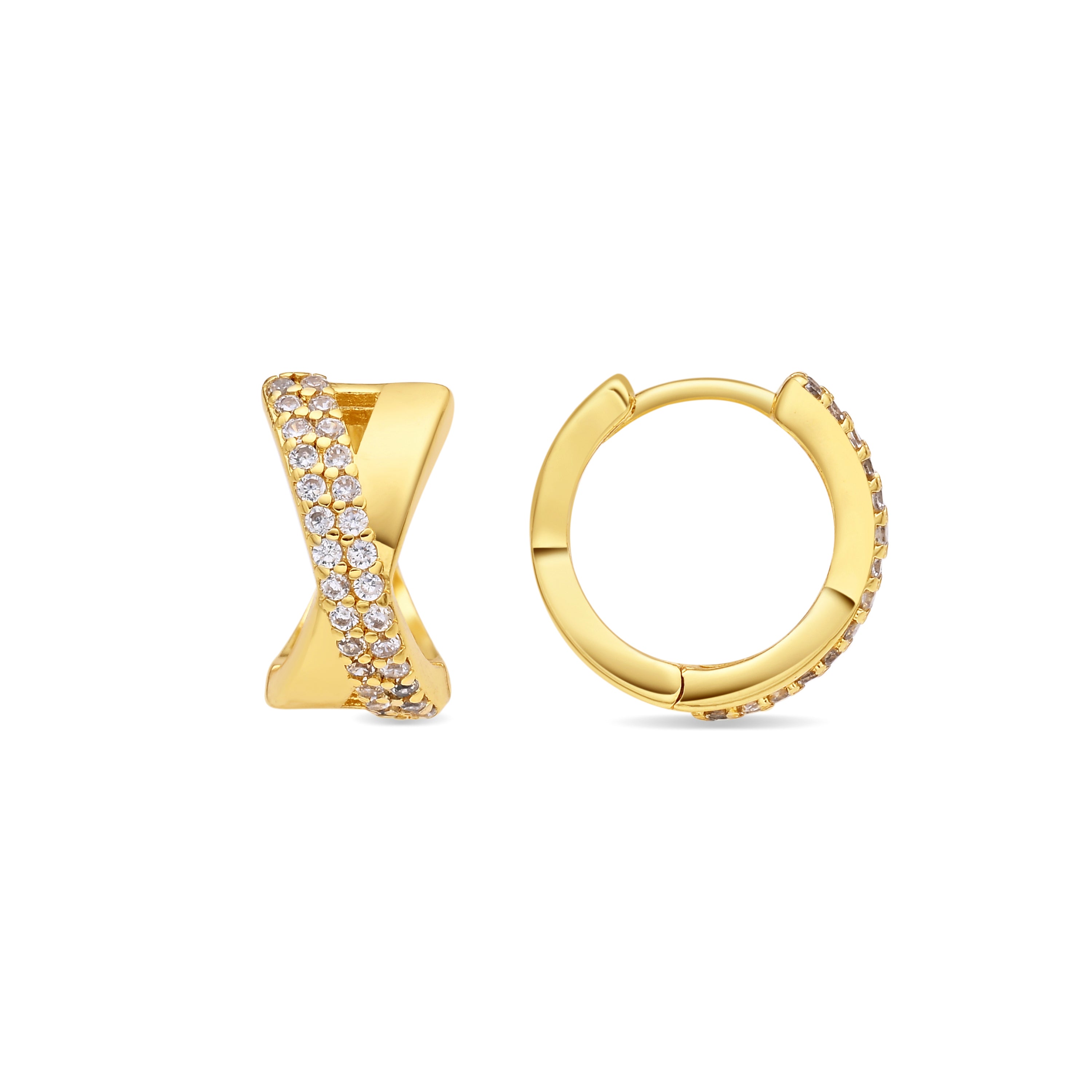 18k Yellow Gold Finish Brilliant Zirconia Earrings - Ihade