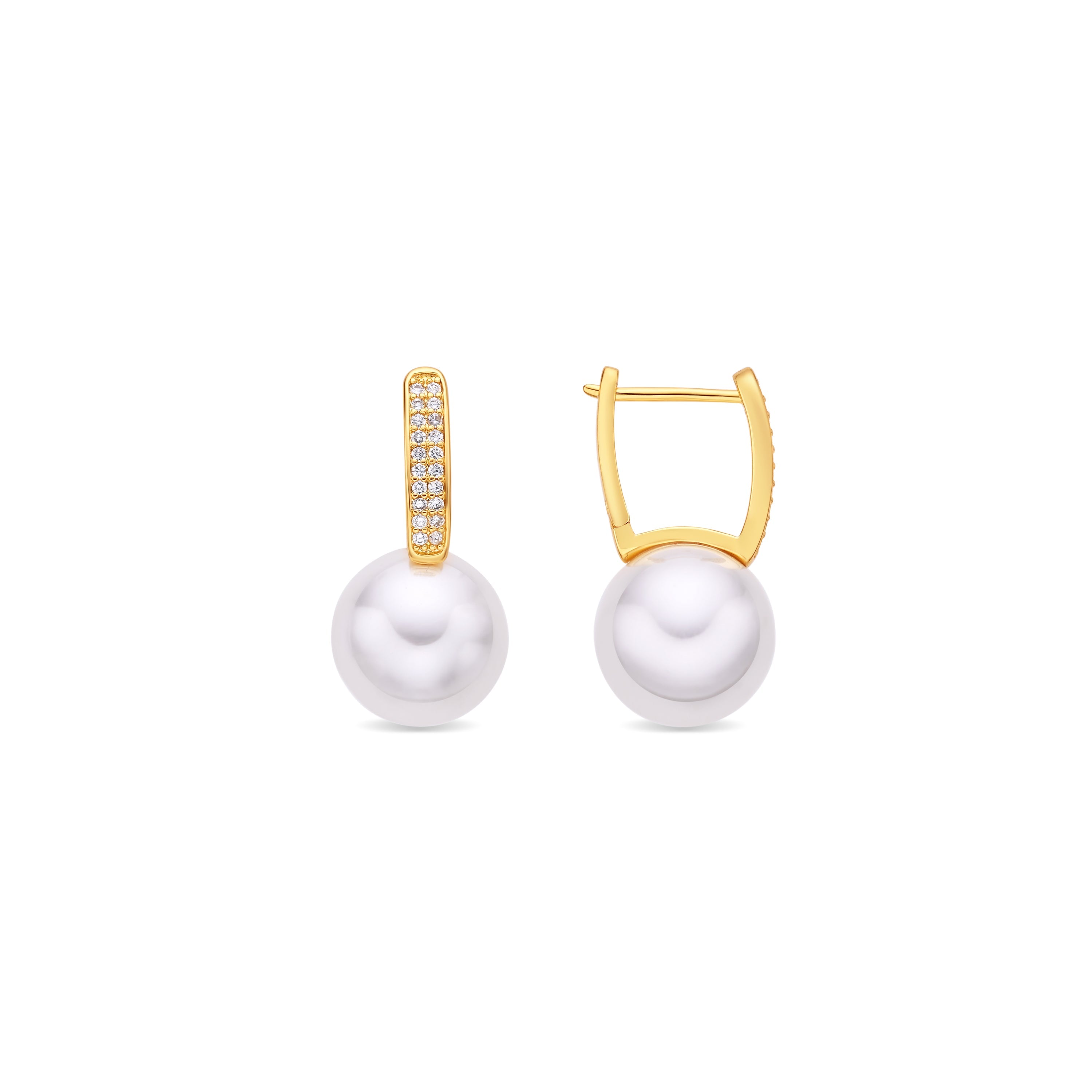 18k Yellow Gold Finished White Pearl Earrings - Otalne