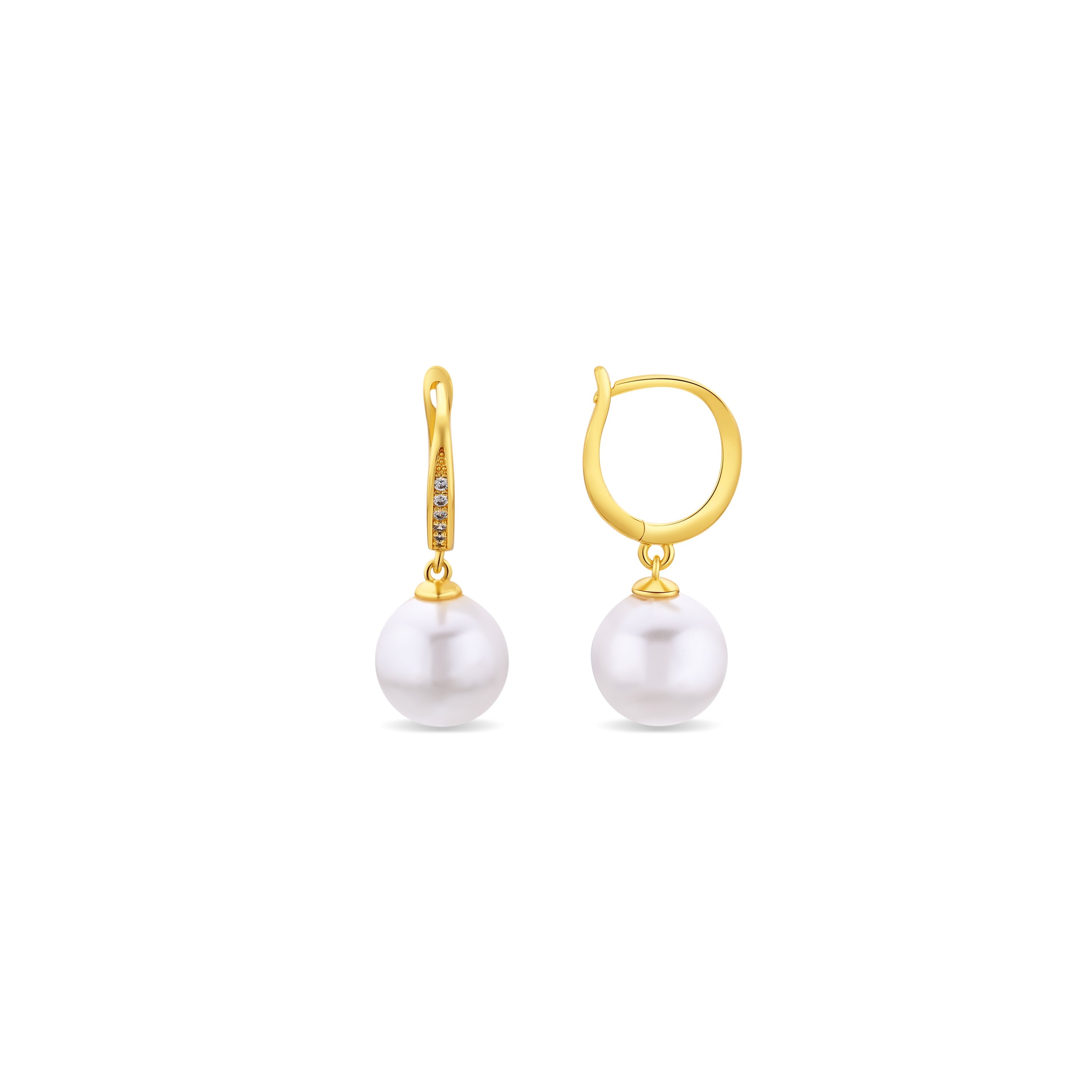 18k Yellow Gold Finish White Pearl Earrings - Droki