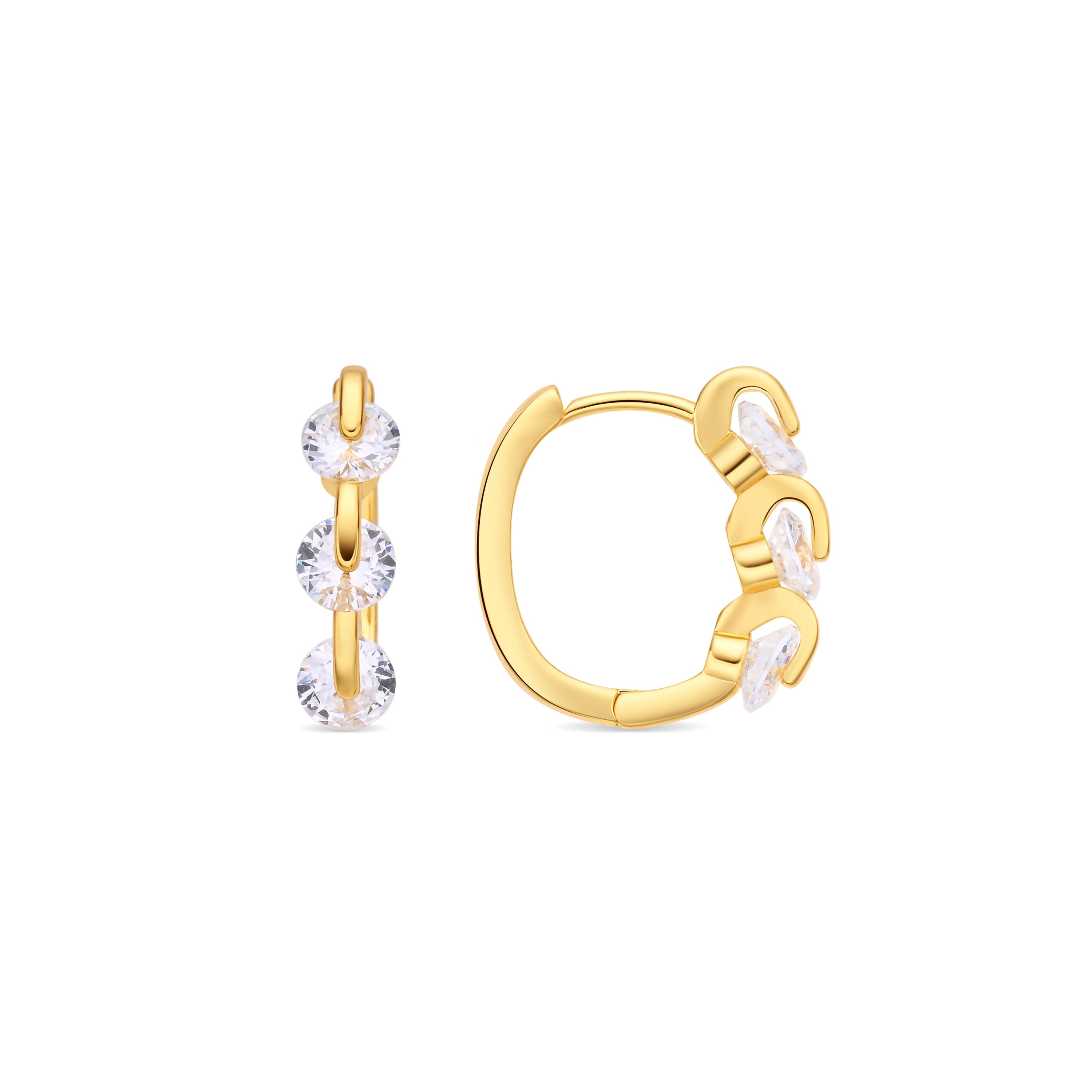 Brilliant Cubic Zirconia Stud Earrings, 18k Yellow Gold Plated - Nili