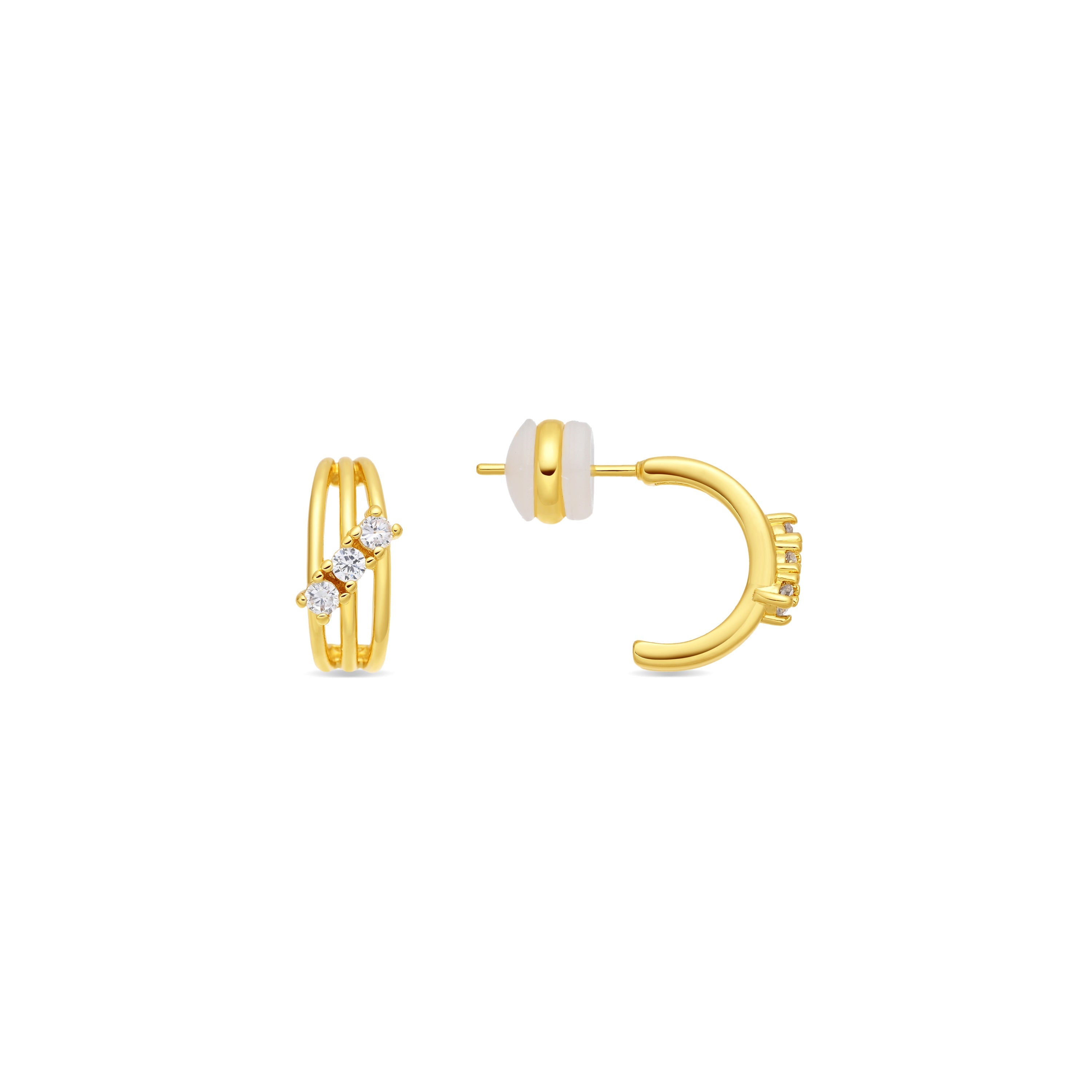 Shiny Zirconia Stud Earrings in 18k Yellow Gold Finish - Folex