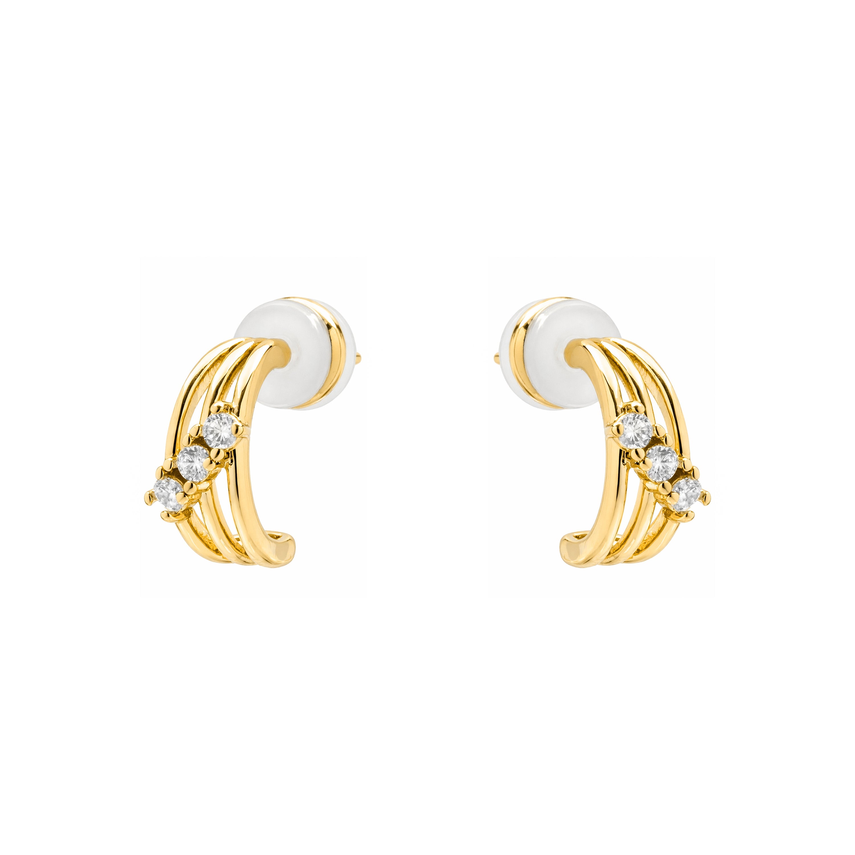 Shiny Zirconia Stud Earrings in 18k Yellow Gold Finish - Folex