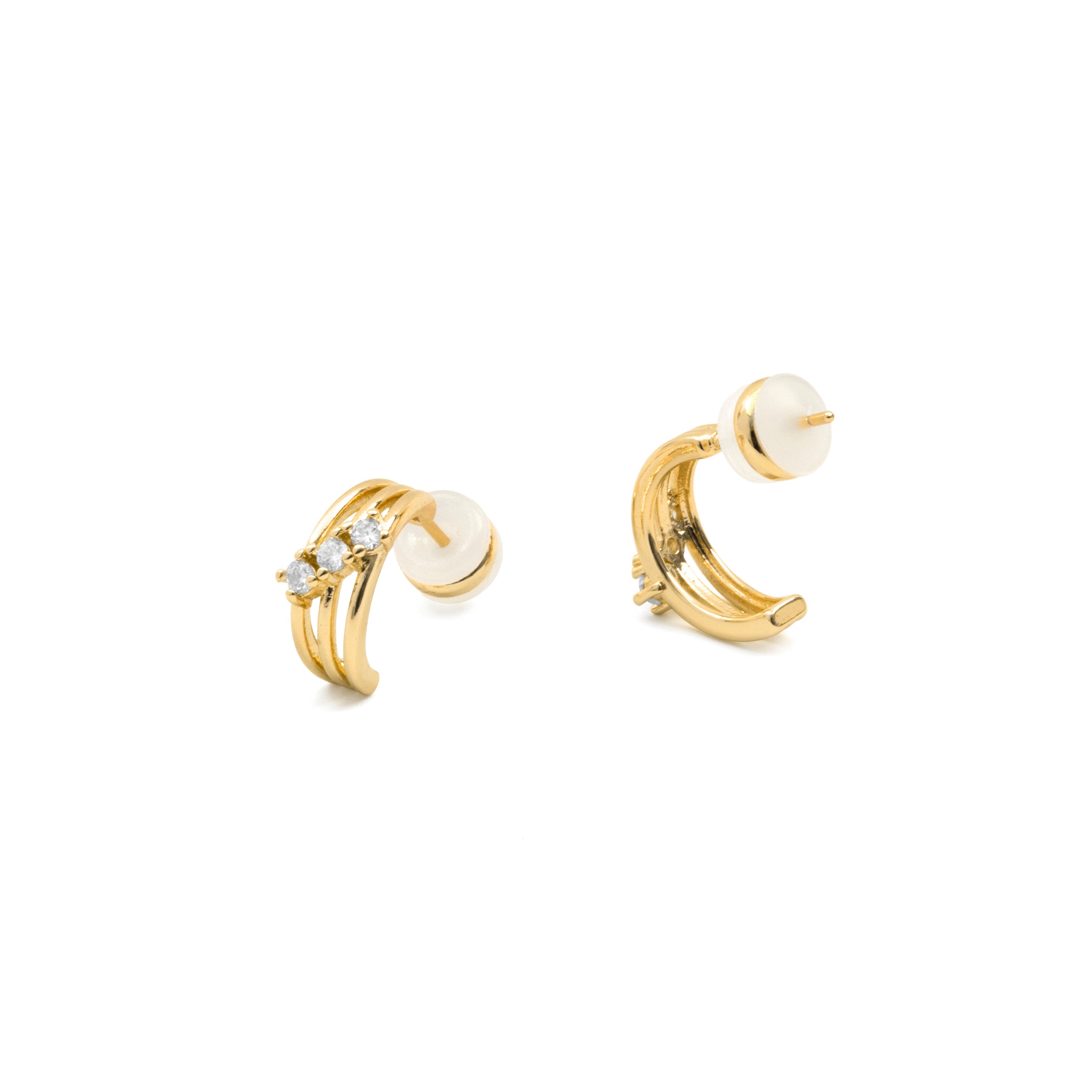 Shiny Zirconia Stud Earrings in 18k Yellow Gold Finish - Folex