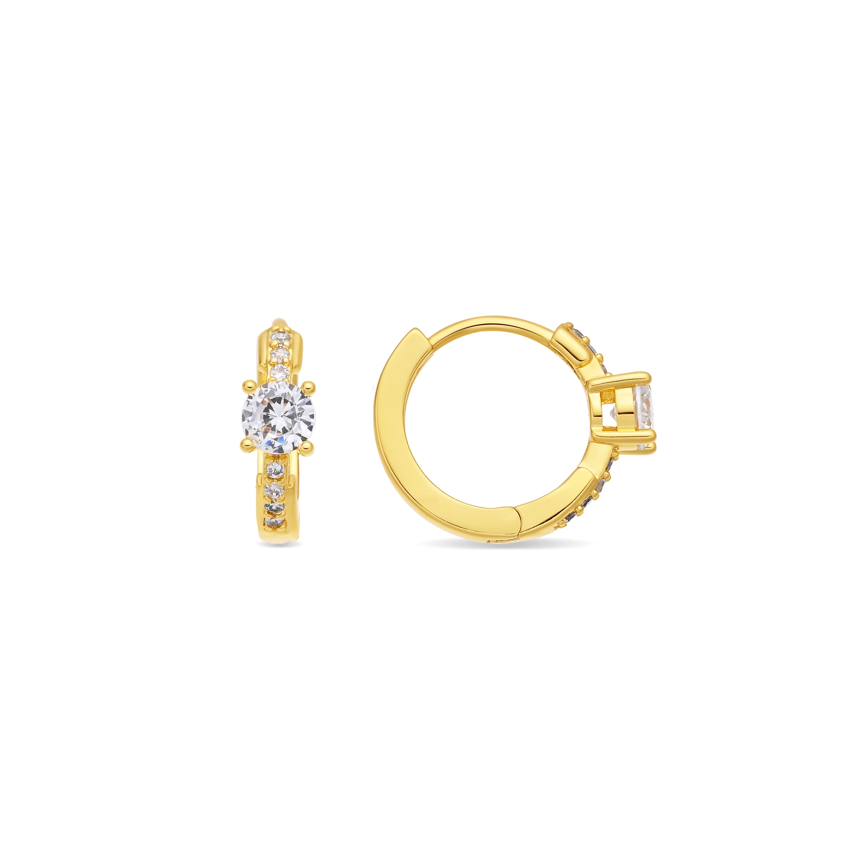 Bright Zirconia Stud Earrings, 18k yellow gold finish - Thorn