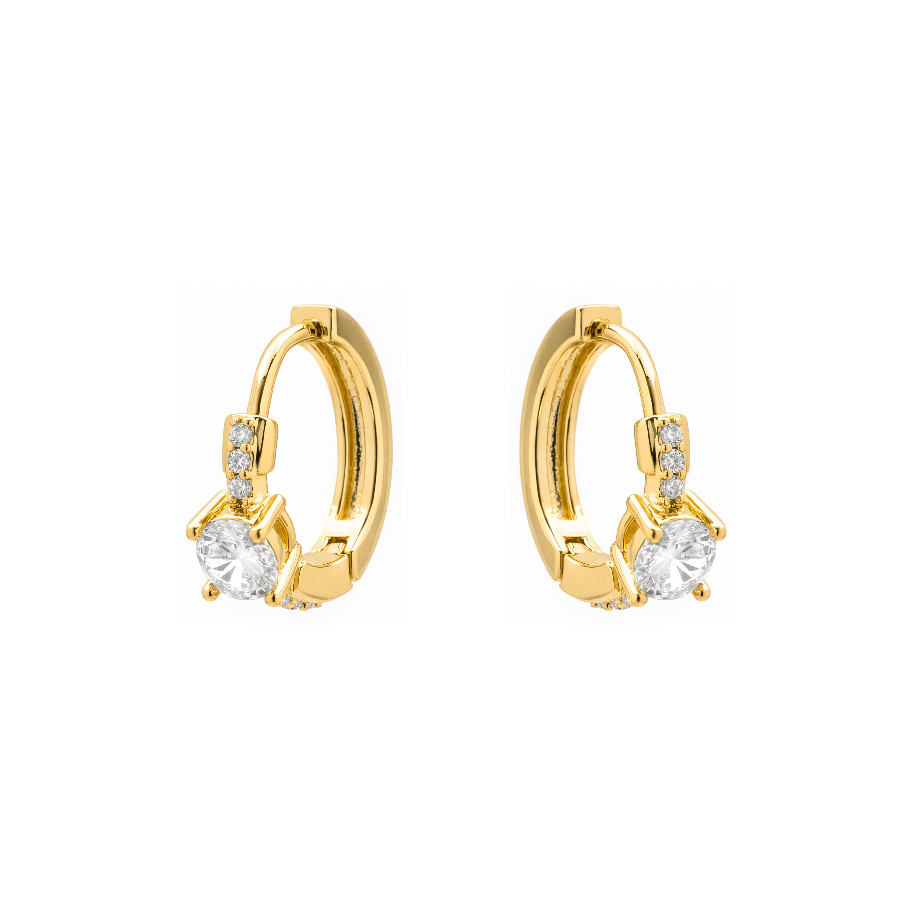 Bright Zirconia Stud Earrings, 18k yellow gold finish - Thorn