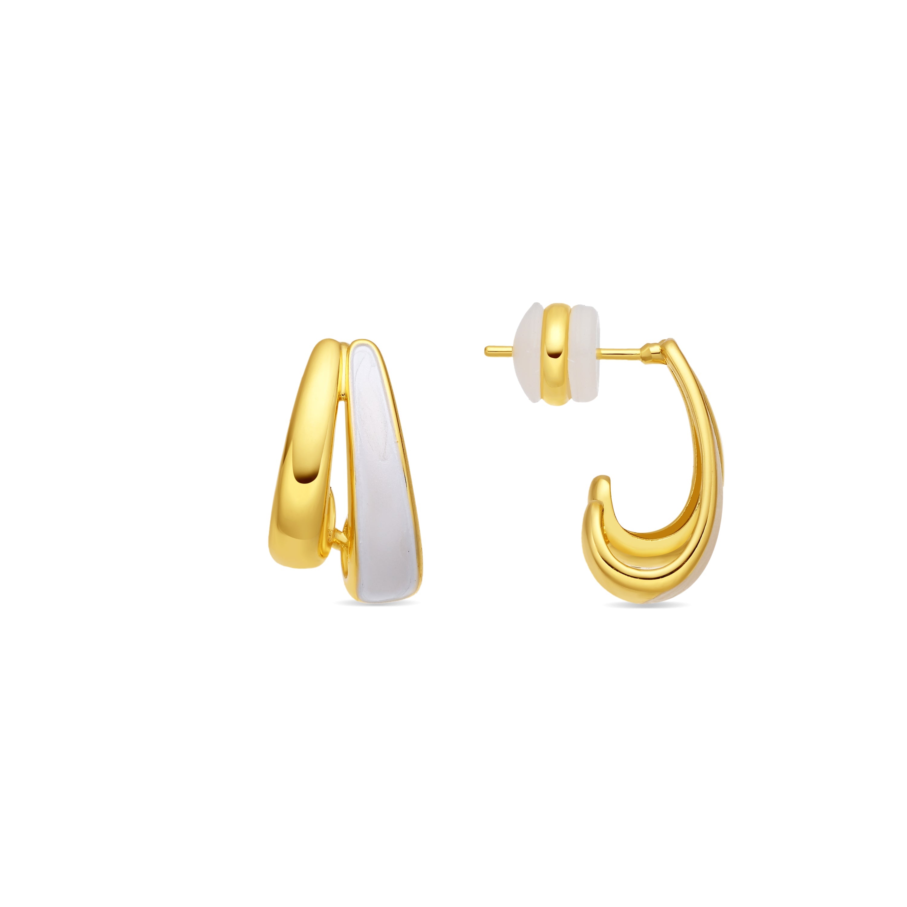 White Lacquer Earrings with 18k Yellow Gold Finish - Tae