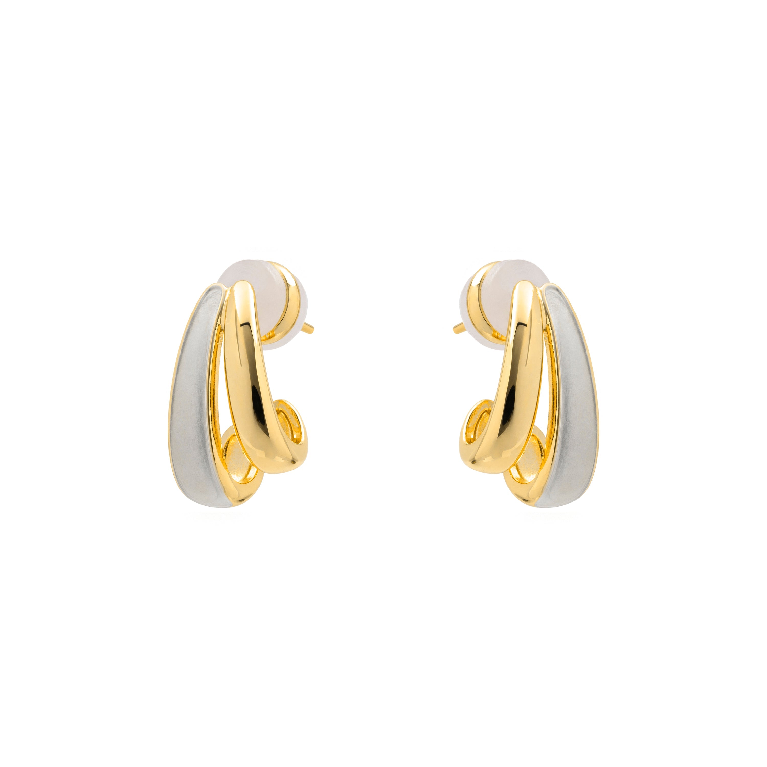 White Lacquer Earrings with 18k Yellow Gold Finish - Tae