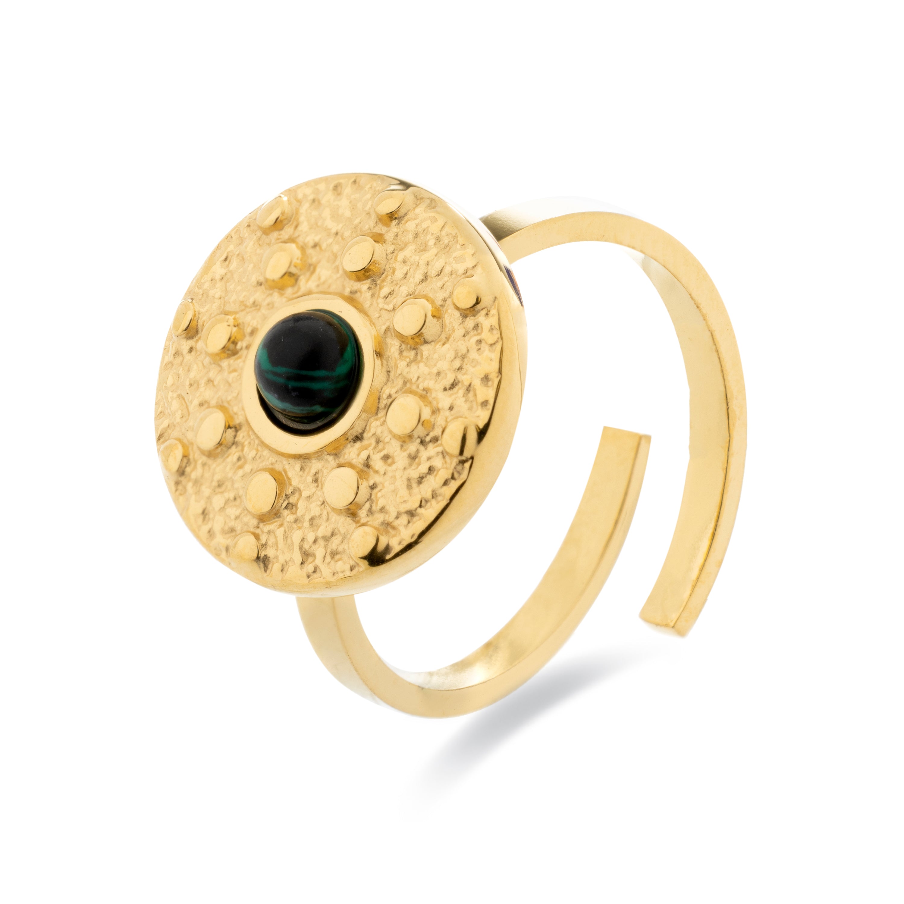 Malachite ring finished in 18K yellow gold - Elknu
