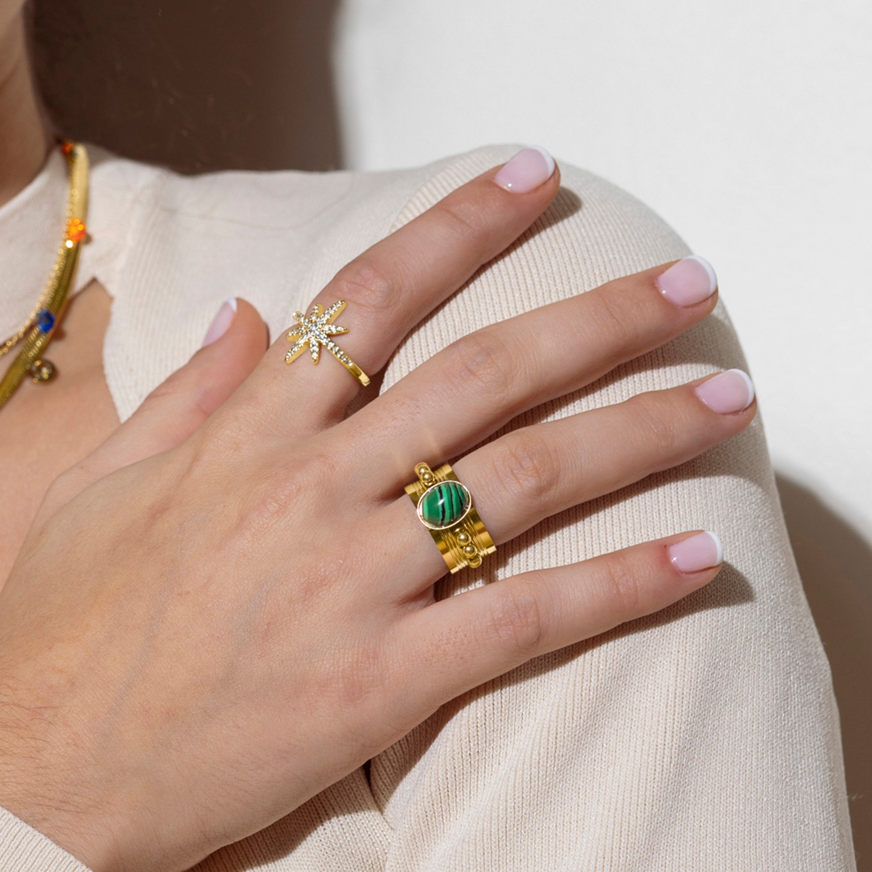 Malachite ring finished in 18K yellow gold - Dadao