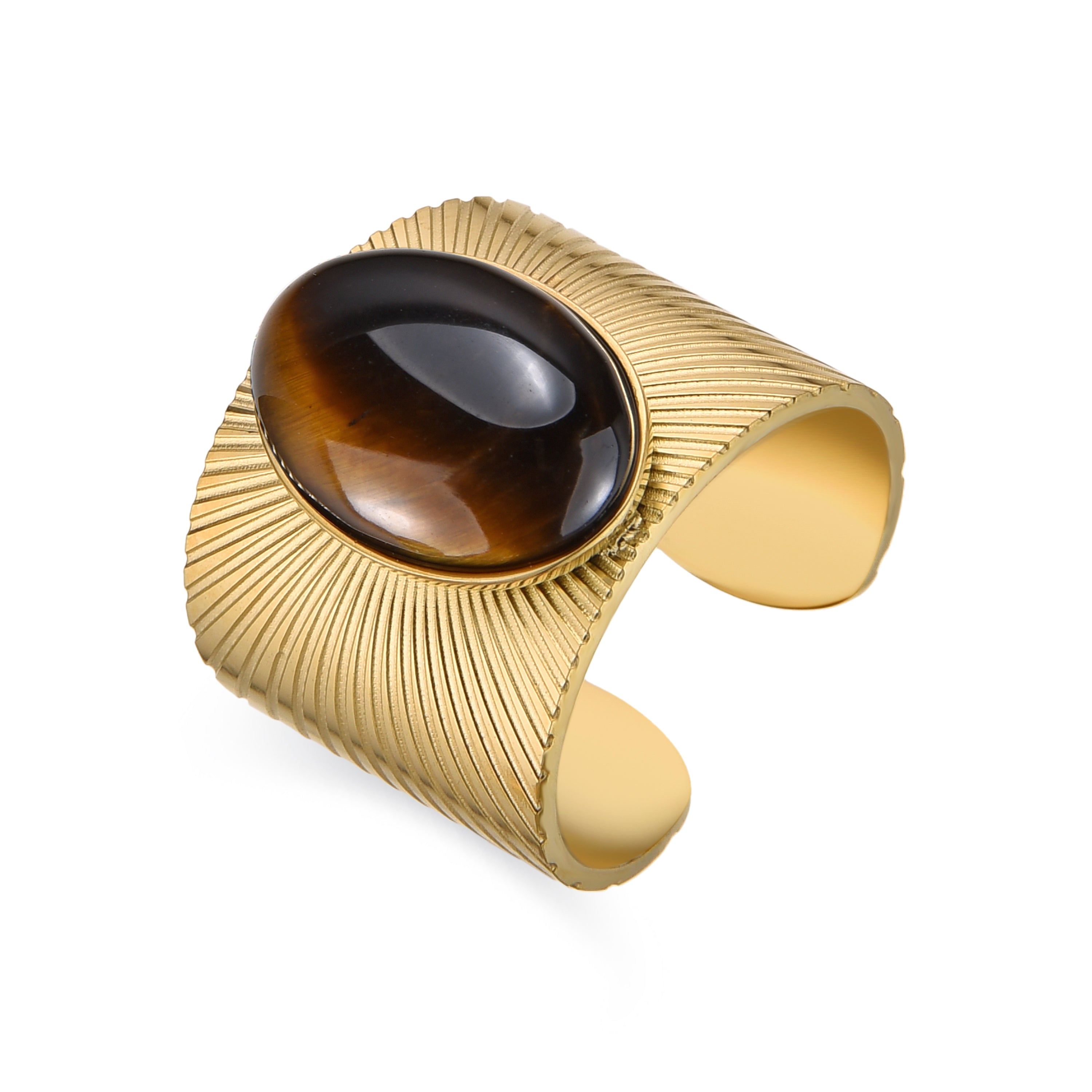 18k gold-finished Tiger&amp;#39;s Eye ring - Anleh