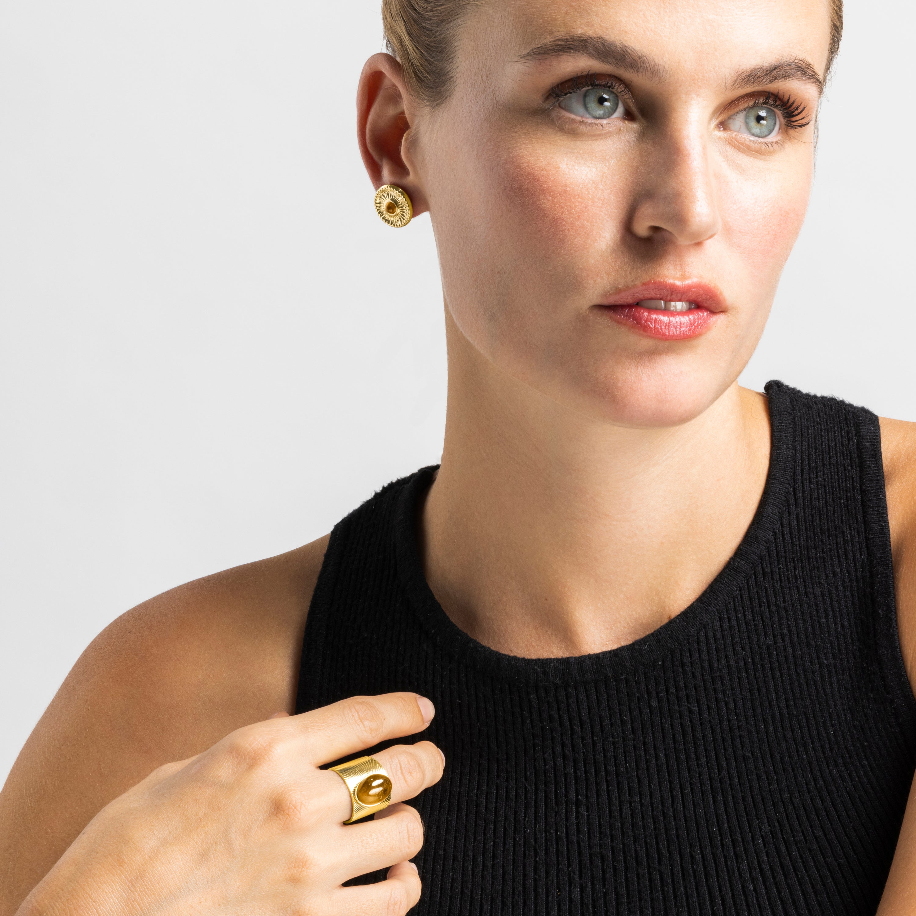 18k gold-finished Tiger&amp;#39;s Eye ring - Anleh