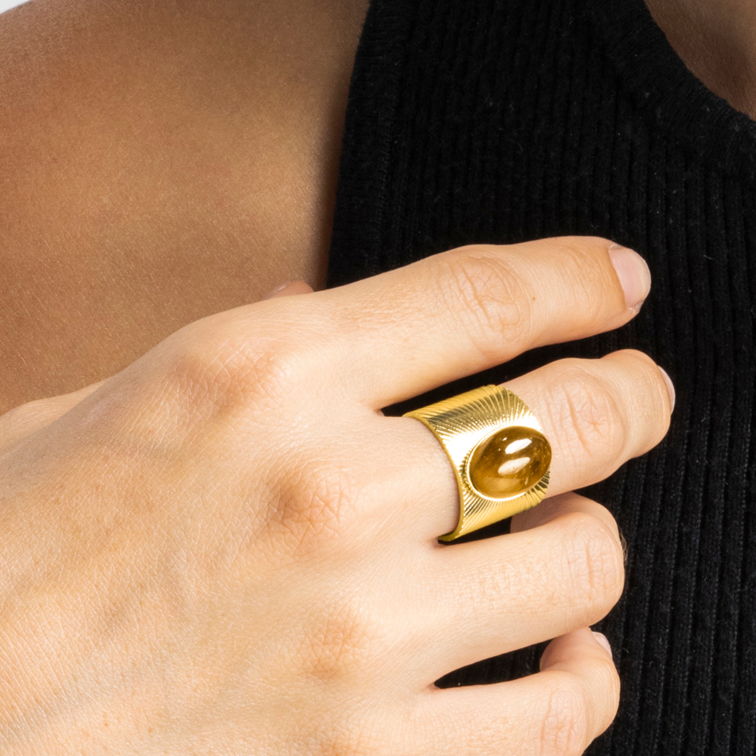 18k gold-finished Tiger's Eye ring - Anleh
