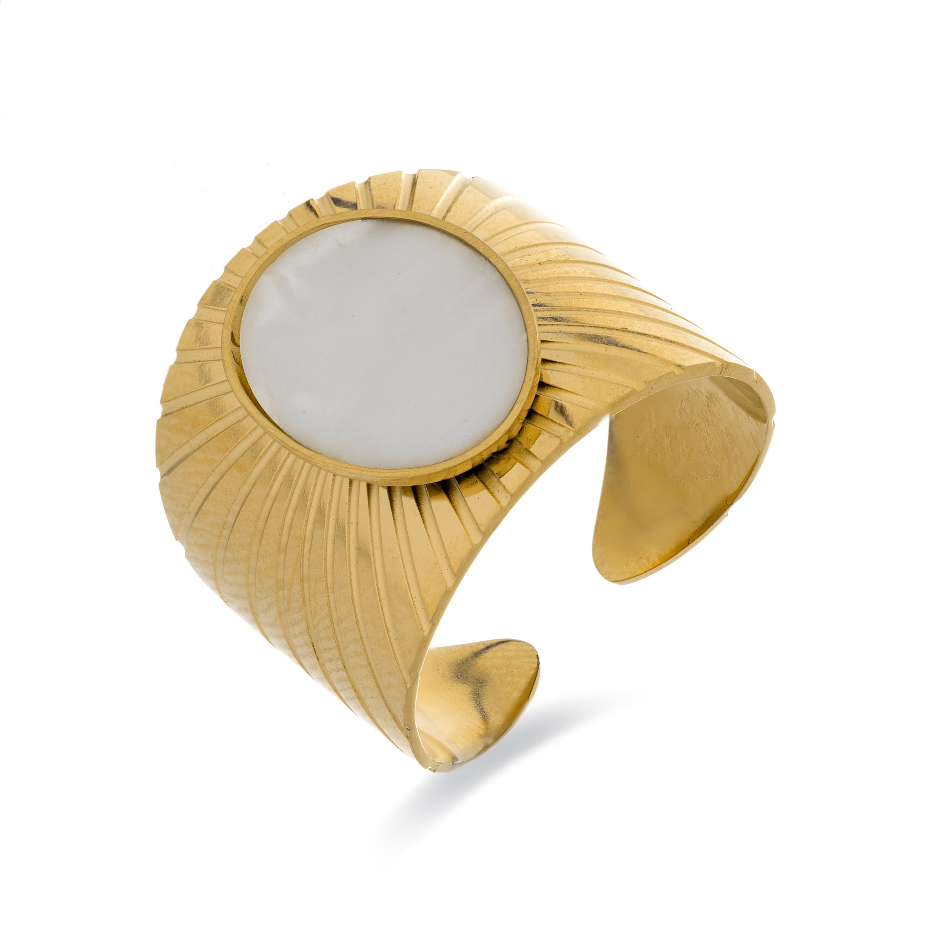 White Mother of Pearl Ring Finished in 18K Yellow Gold - Anleh