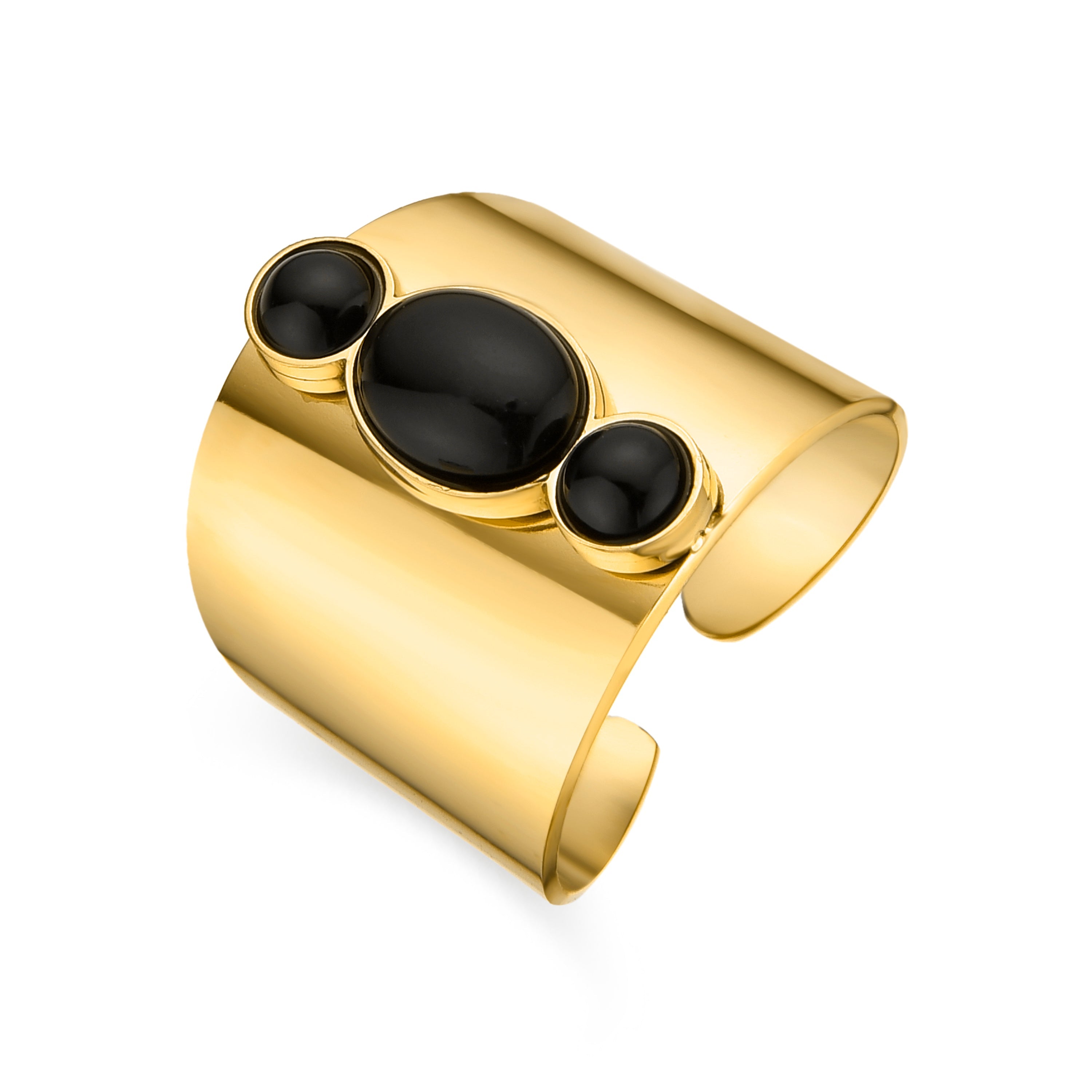 Ring with 18k gold-finished onyx - Lessa