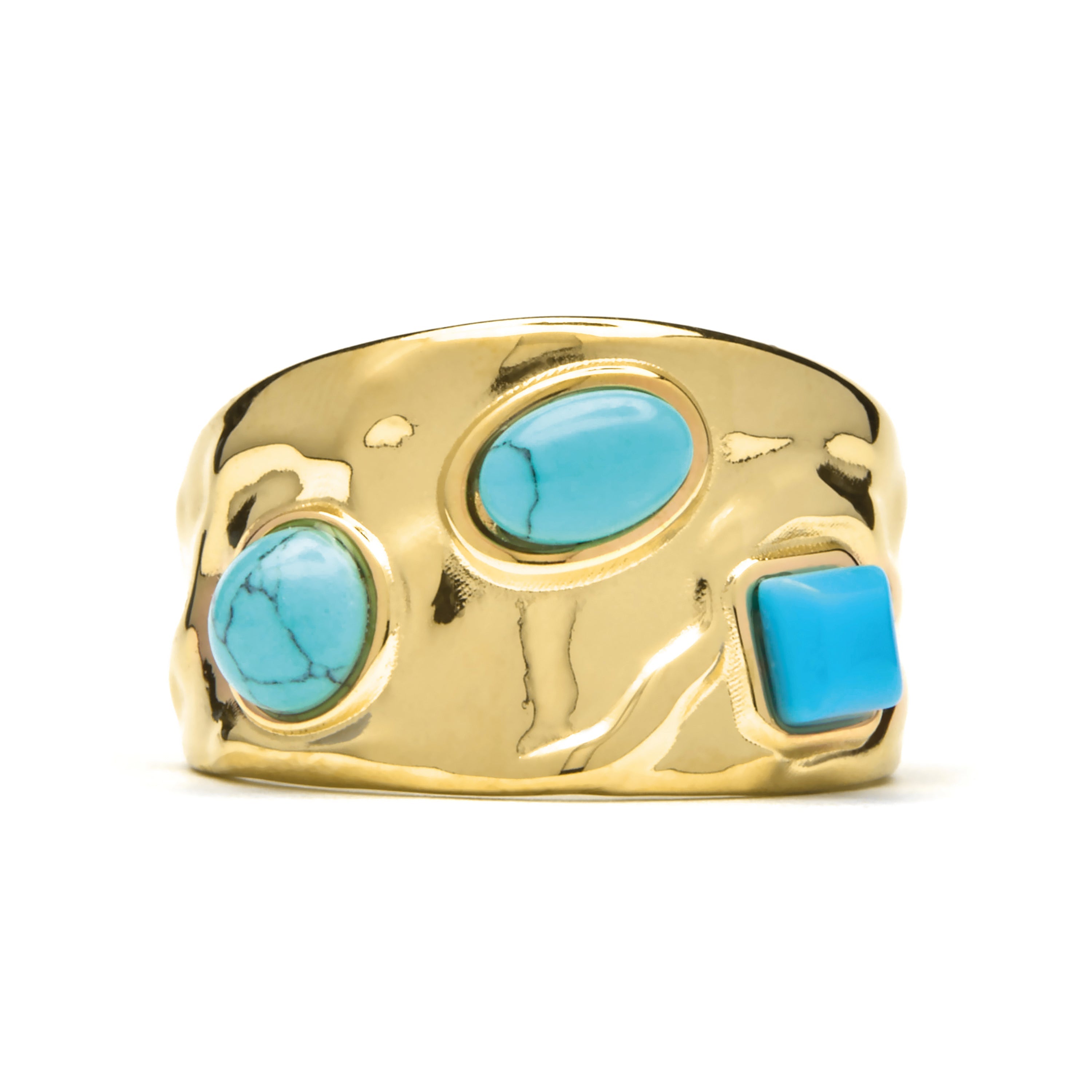 Anel com acabamento em ouro amarelo 18k e Turquesa - Rekbas