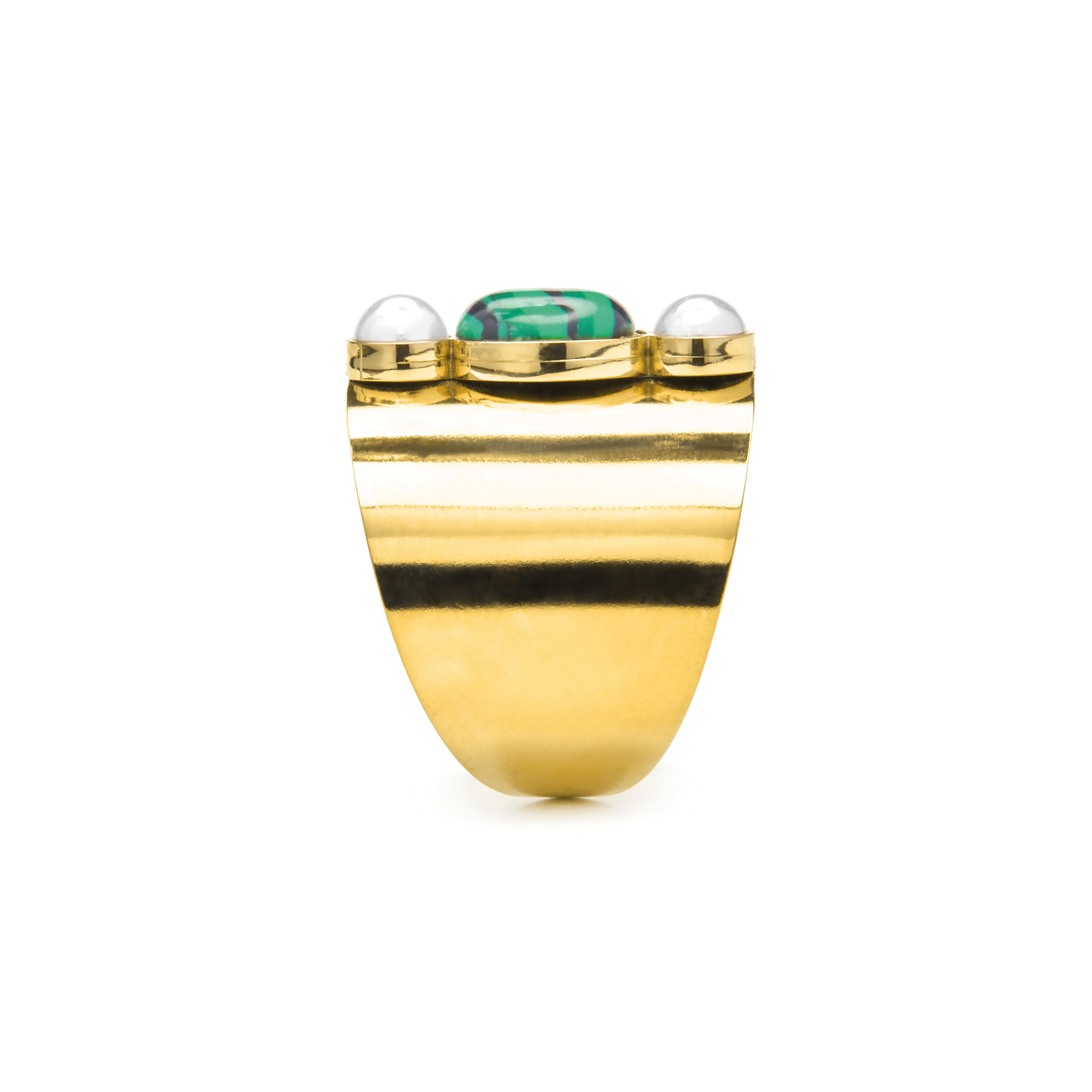 18k yellow gold and malachite finish ring - Kiak