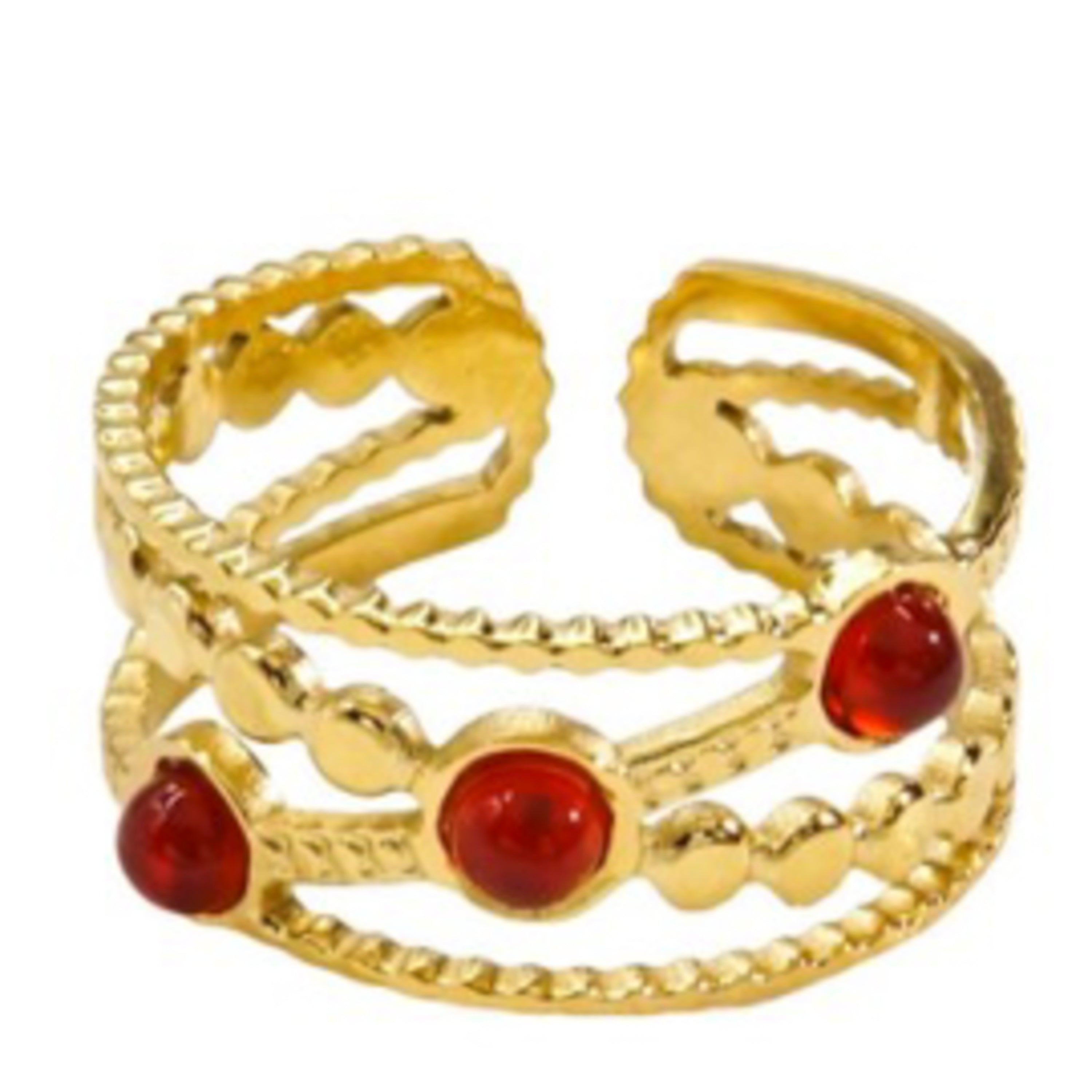 18k yellow gold and red crystal finish ring - Fatin