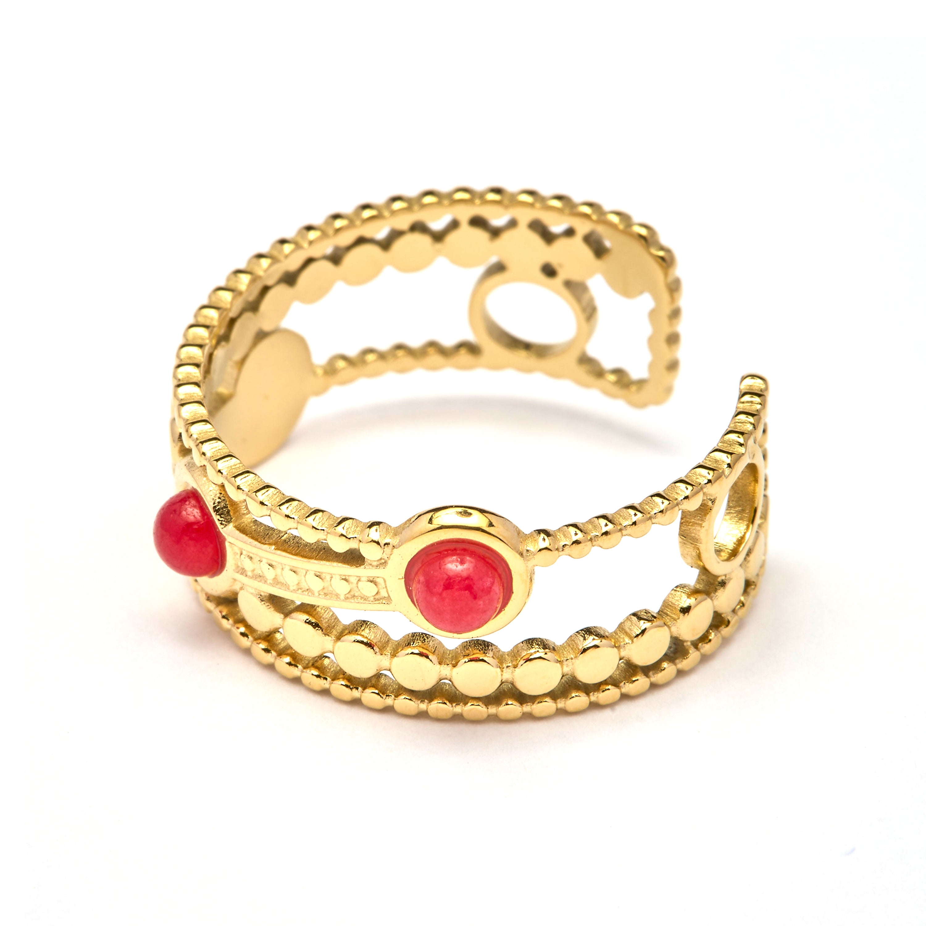 18k yellow gold and red crystal finish ring - Fatin