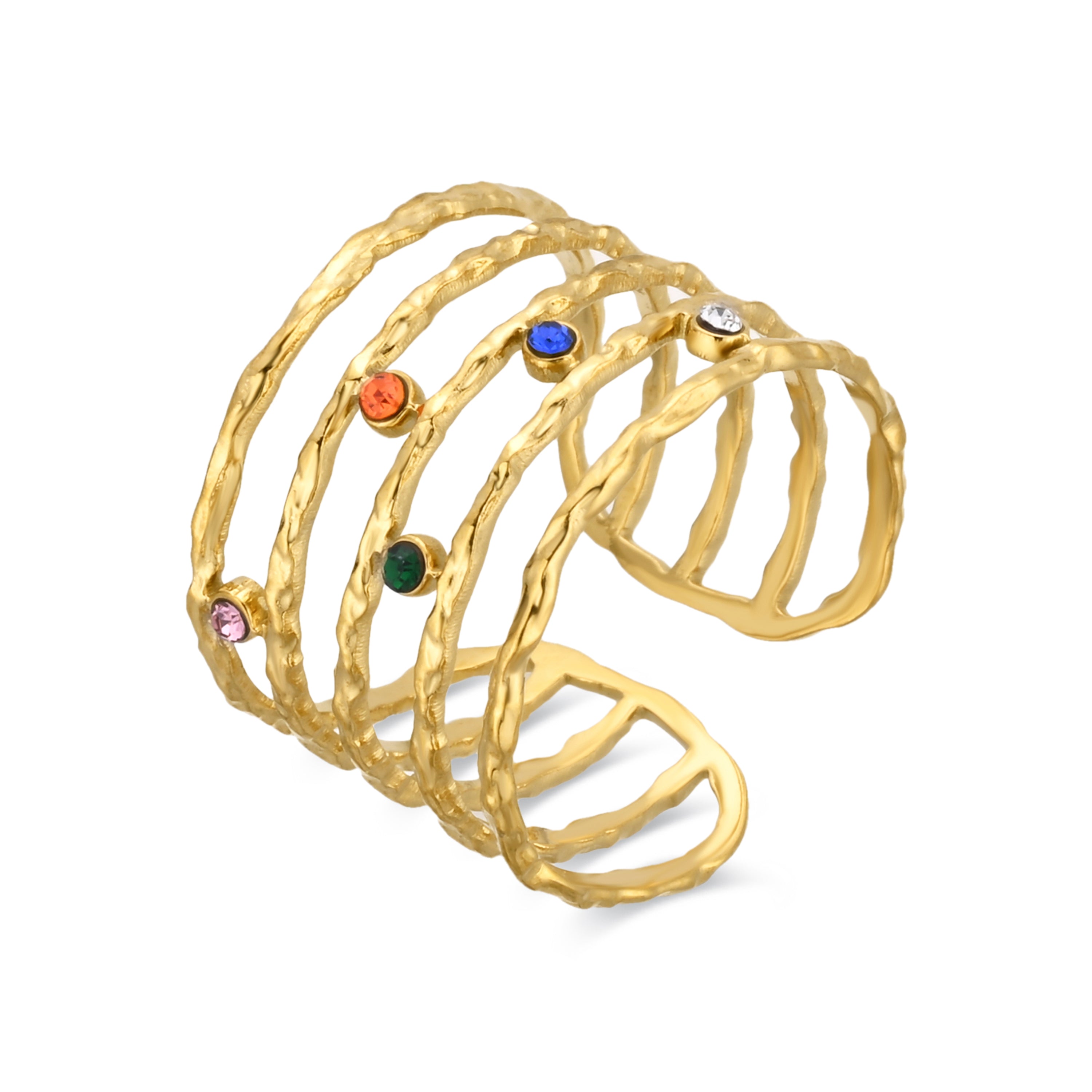 18k Yellow Gold Finish Multicolor Zircon Ring - Copply