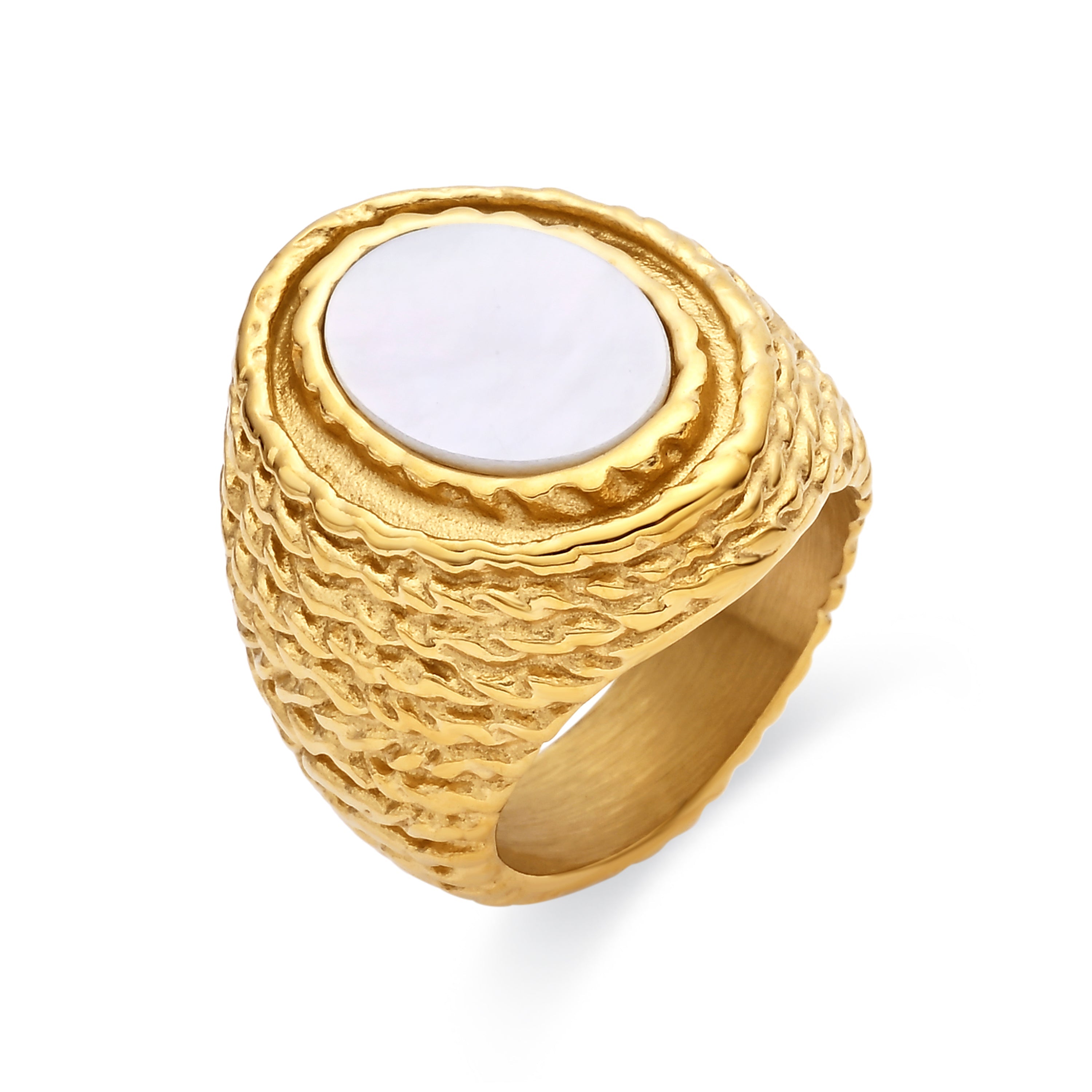 White Mother of Pearl Ring finished in 18k yellow gold - Mysdan