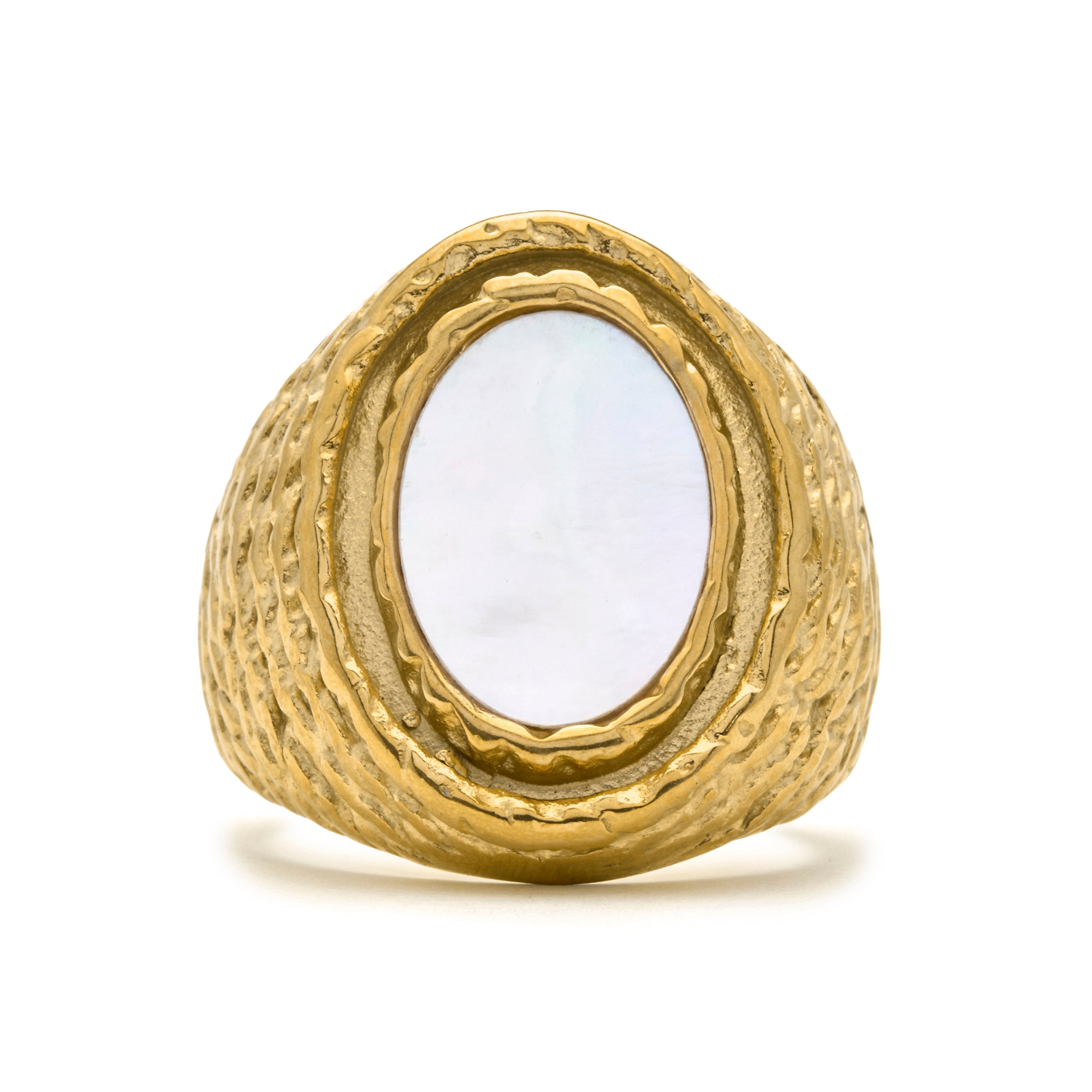 White Mother of Pearl Ring finished in 18k yellow gold - Mysdan