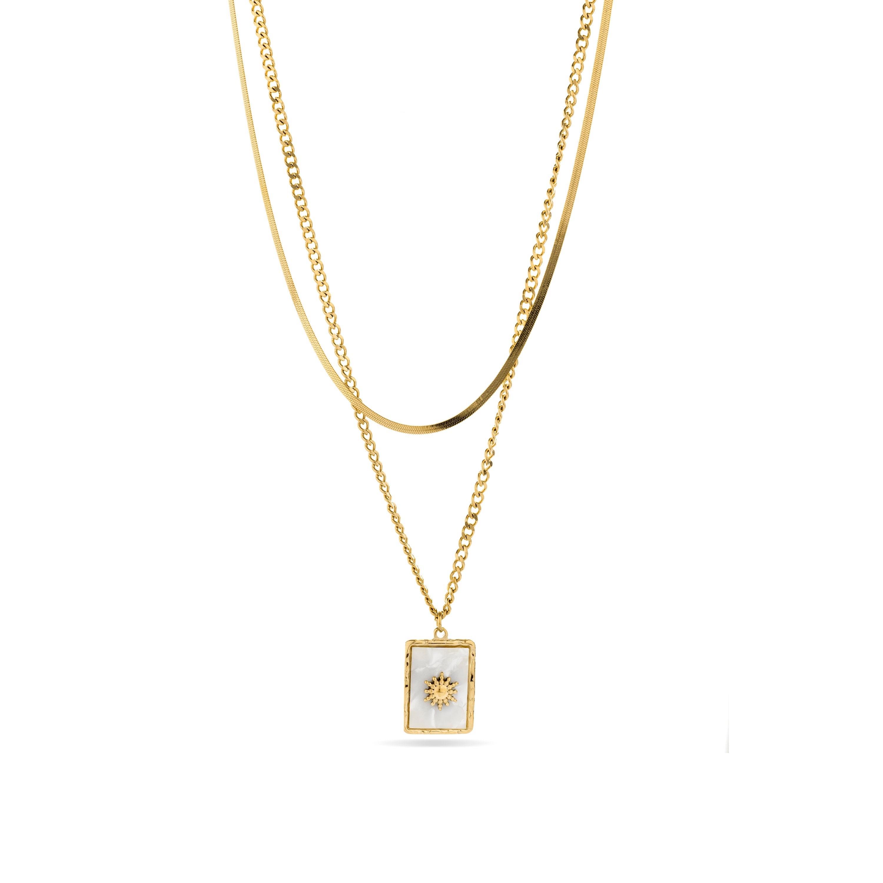 White Mother-of-Pearl Necklace finished in 18K yellow gold - Daisy
